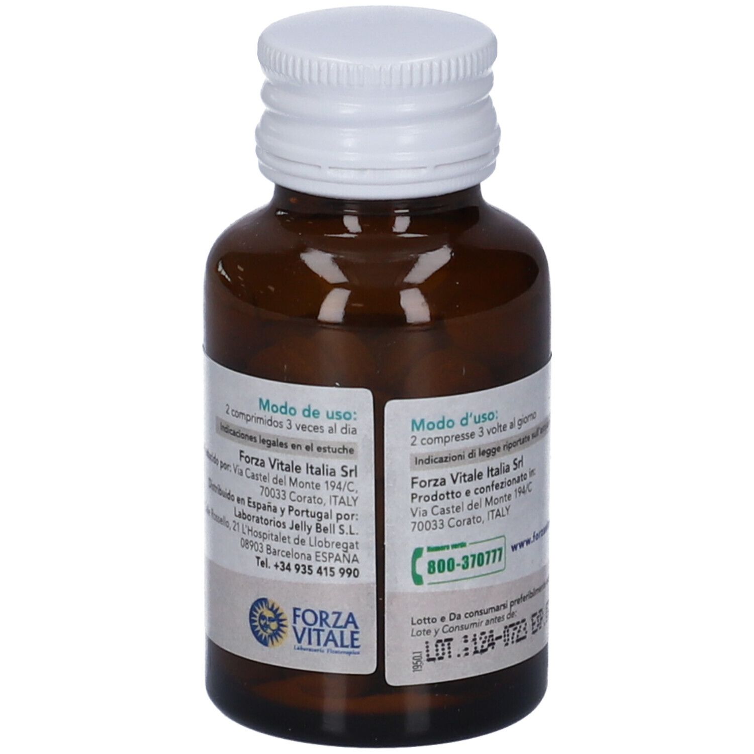 Flacone di vetro marrone con tappo bianco. Etichetta con testo, tra cui "Alfatrix", "Integratore Alimentare" e istruzioni per il dosaggio.