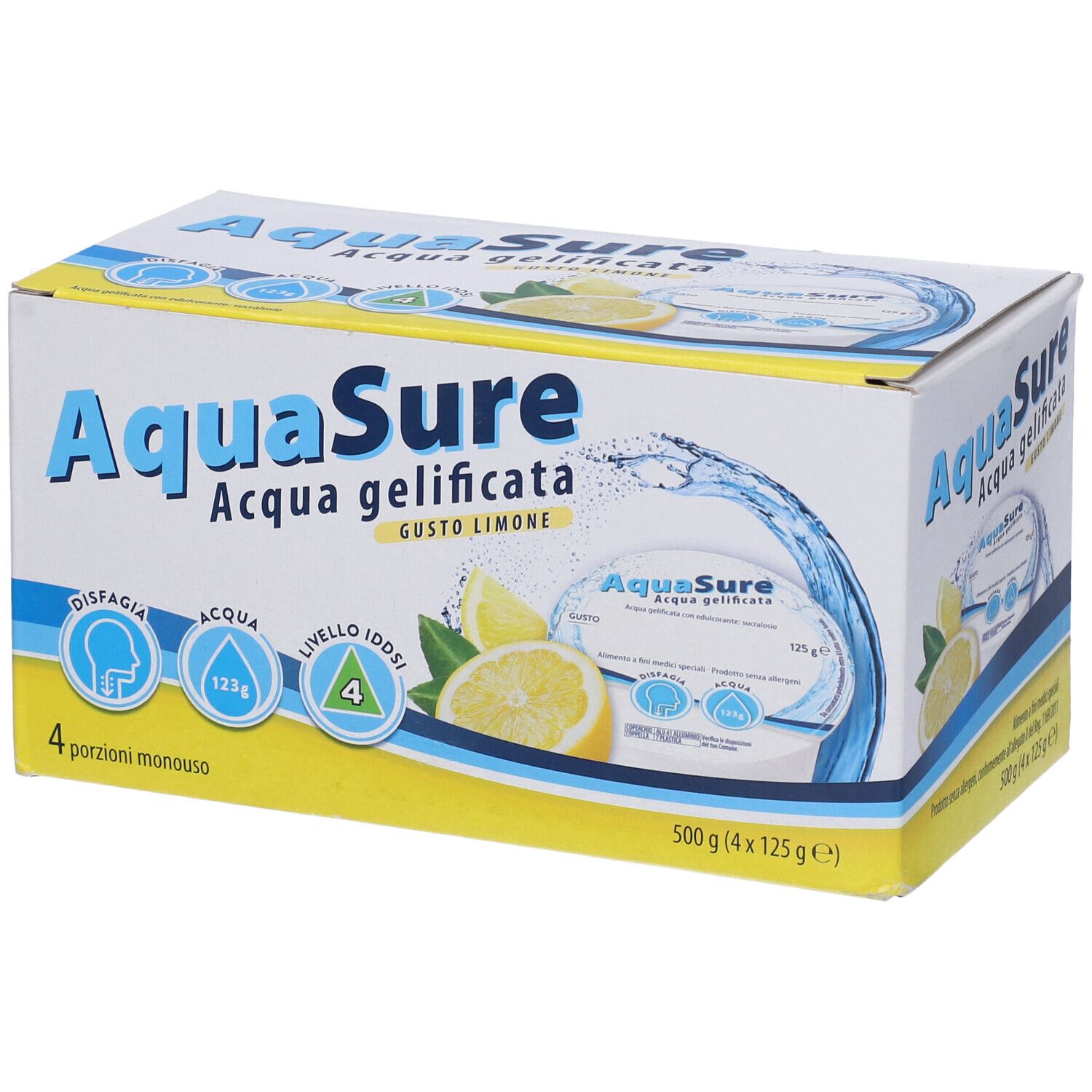 Aquasure Acqua Gelificata Limone Edulcorata Multipack 4 Pezzi Da 125 G