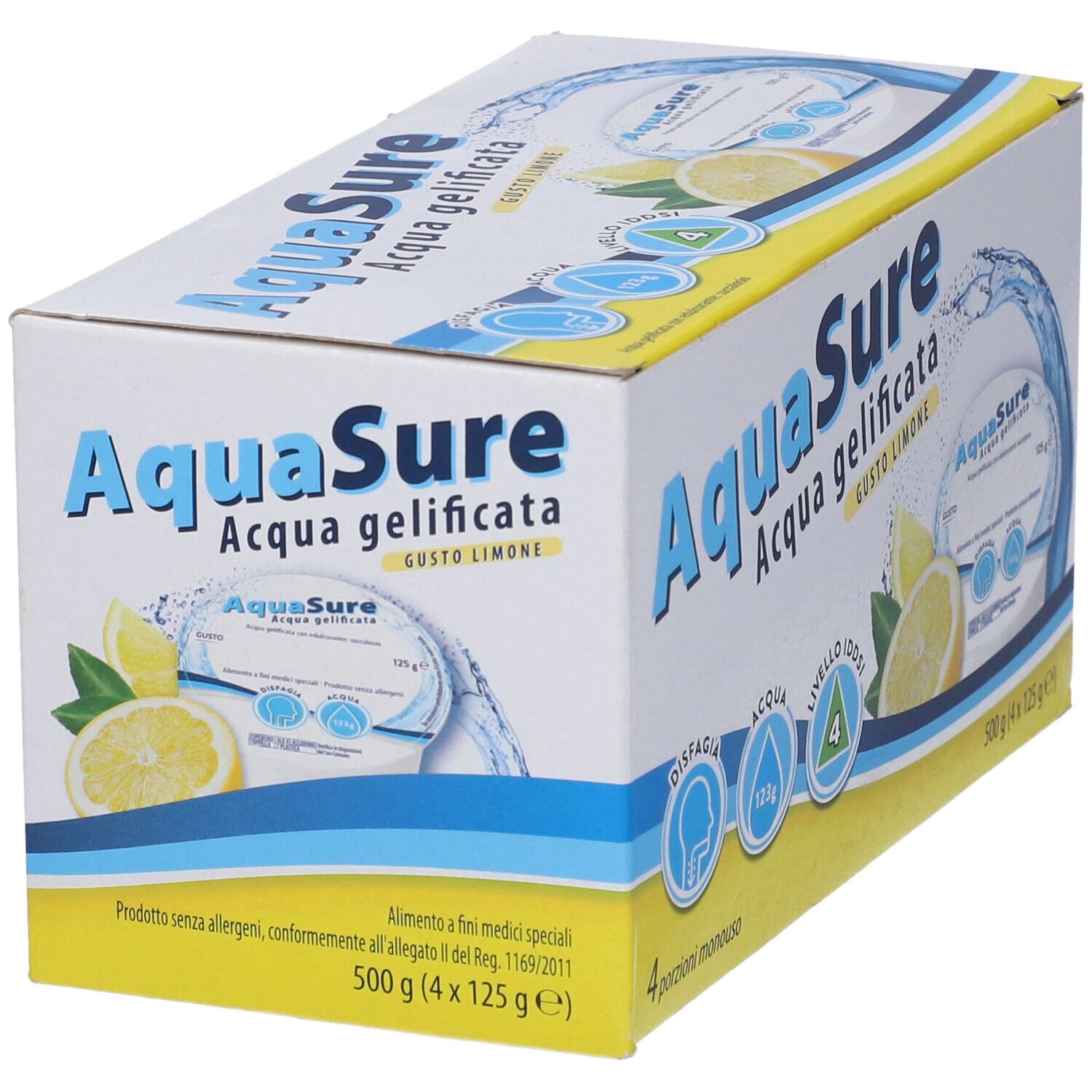 Aquasure Acqua Gelificata Limone Edulcorata Multipack 4 Pezzi Da 125 G