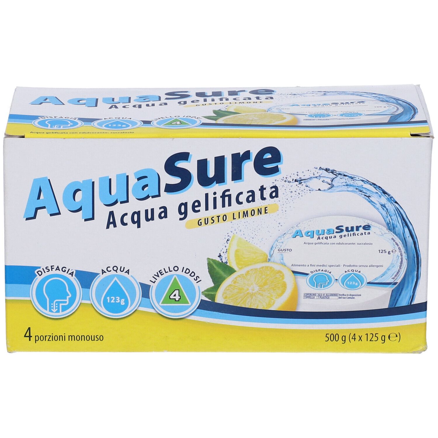 Aquasure Acqua Gelificata Limone Edulcorata Multipack 4 Pezzi Da 125 G