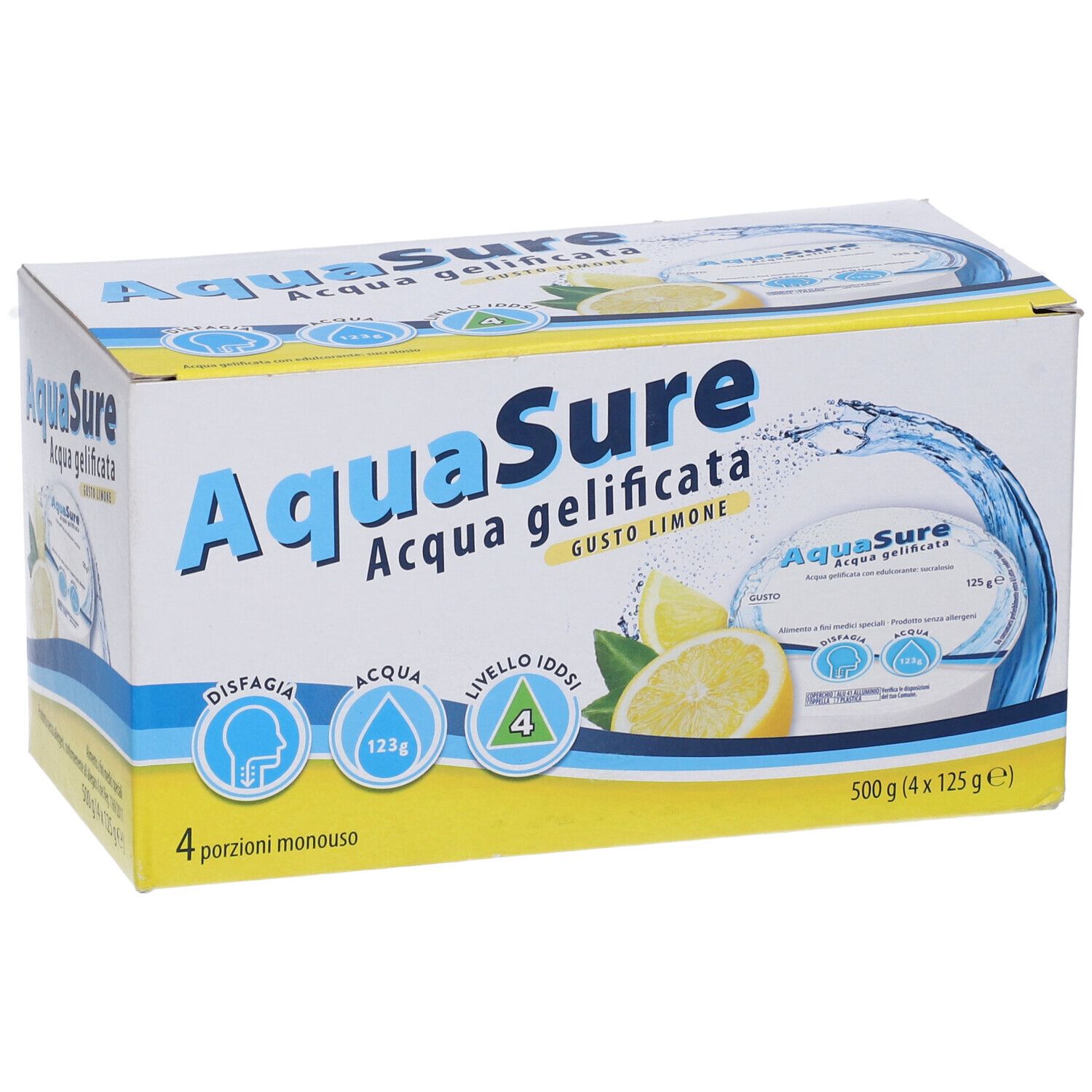 Aquasure Acqua Gelificata Limone Edulcorata Multipack 4 Pezzi Da 125 G