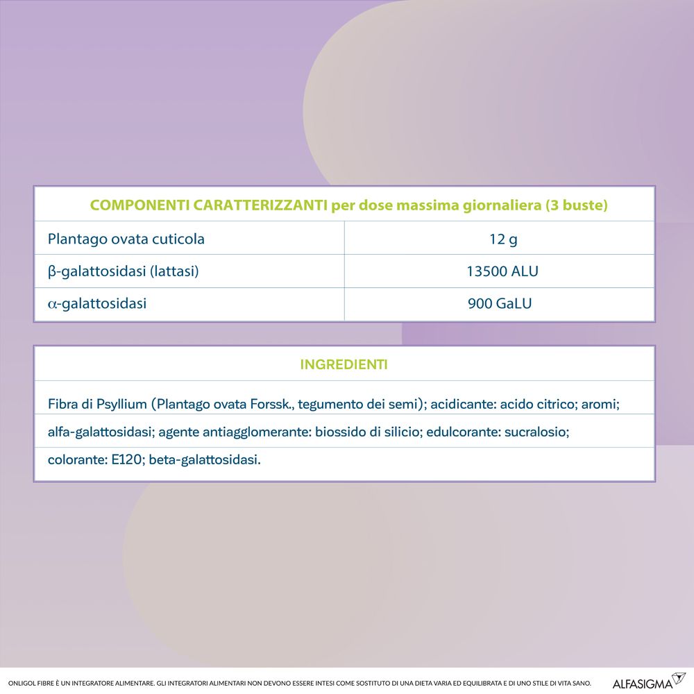 Tabella con ingredienti e informazioni sulla dose giornaliera massima del prodotto.