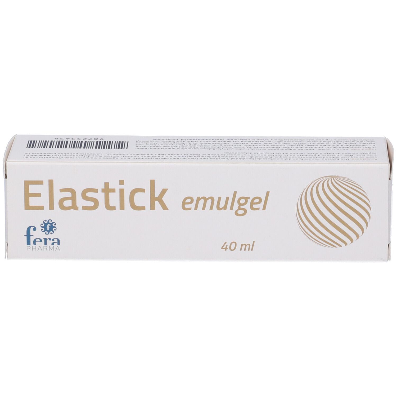 Confezione bianca con scritta "Elastick emulgel", logo "fera" e indicazione volume 40 ml.