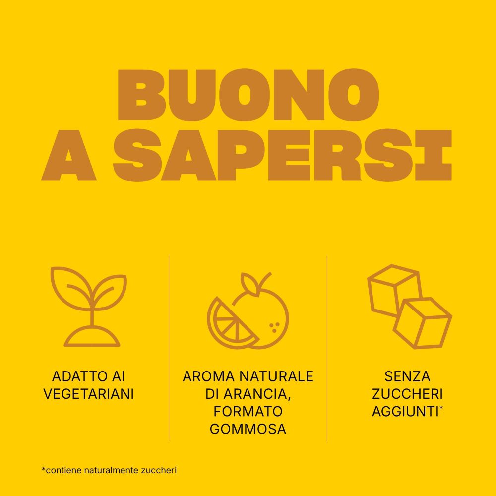 Icone: Adatto ai vegetariani, aroma arancia, senza zuccheri aggiunti.