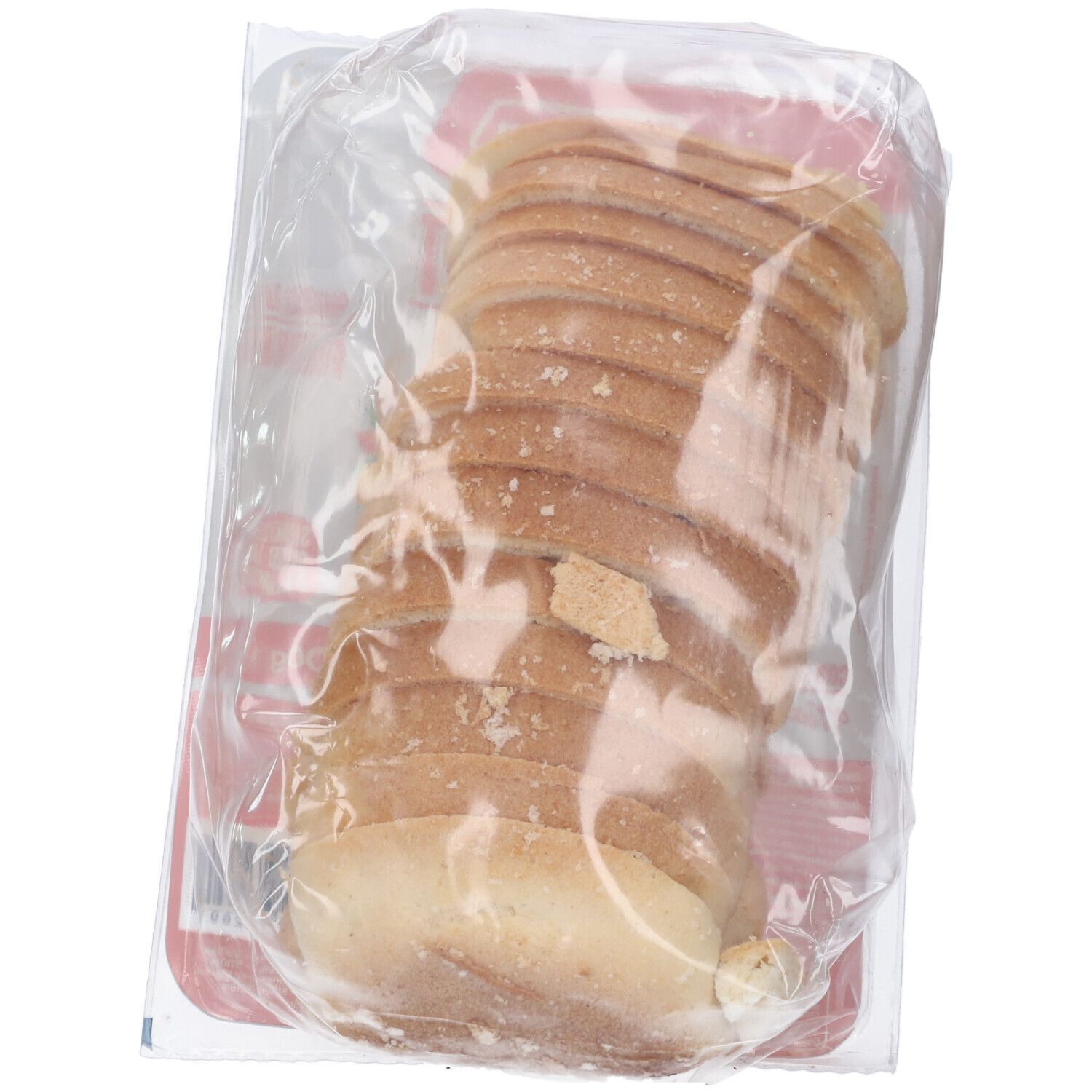 Fette di pane confezionate. Visibile: pane a fette in confezione di plastica trasparente.