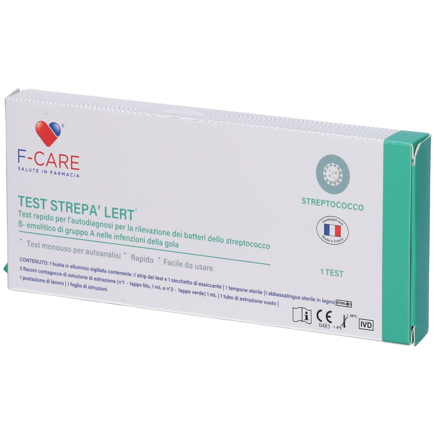 F Care Strep Alert Test Rapido Per Rilevazione Streptococco