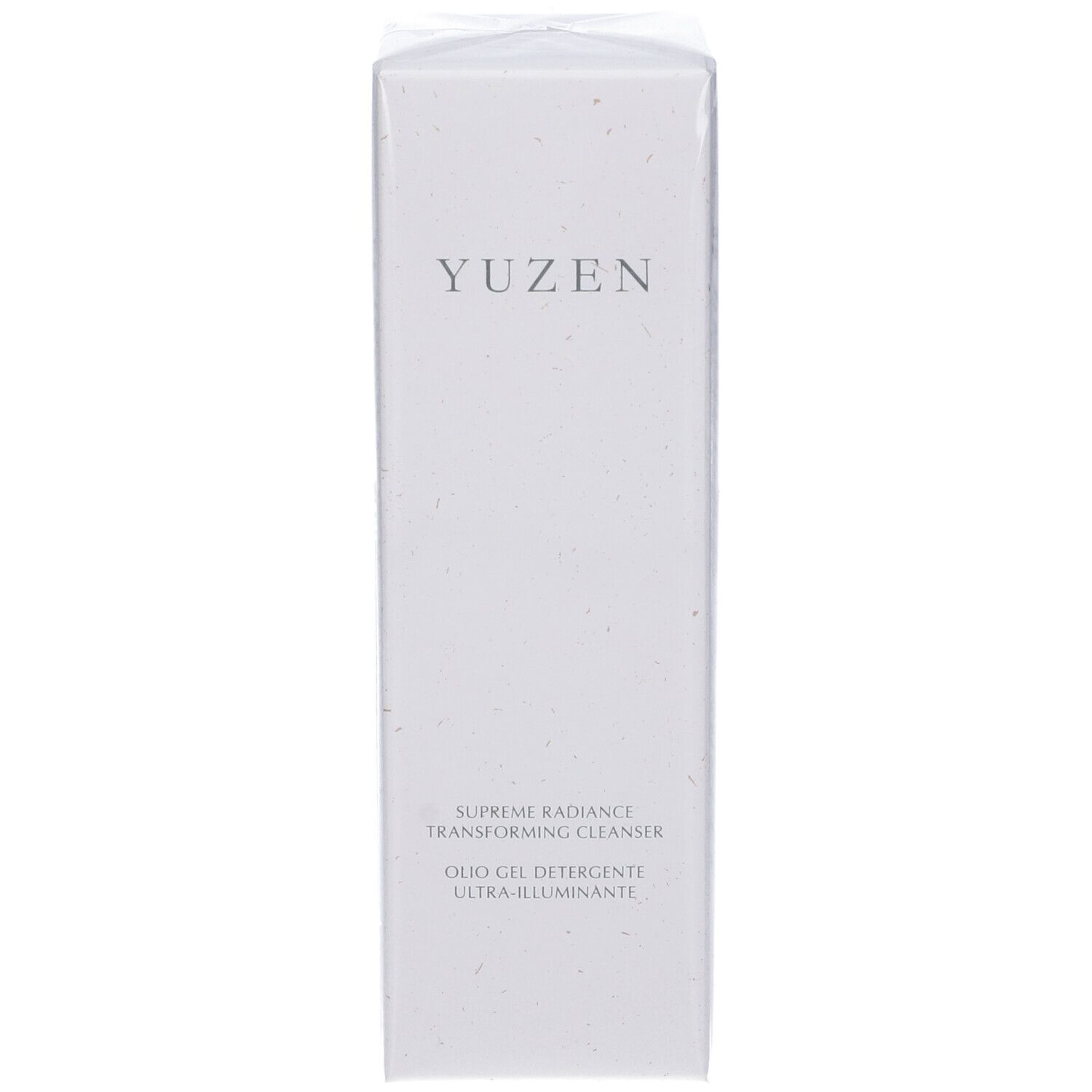 Confezione bianca con logo Yuzen e nome del prodotto. Testo: Supreme Radiance Transforming Cleanser, Olio Gel Detergente Ultra-illuminante.