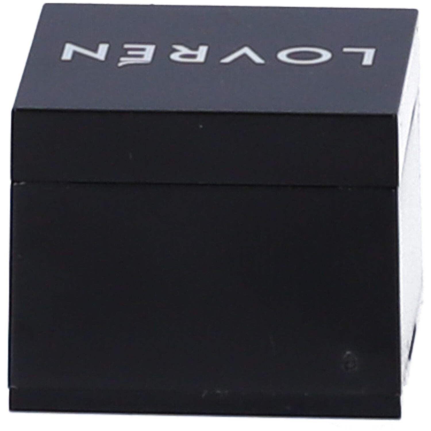 Scatola nera rettangolare con scritta bianca "LOVRÉN" sul coperchio.