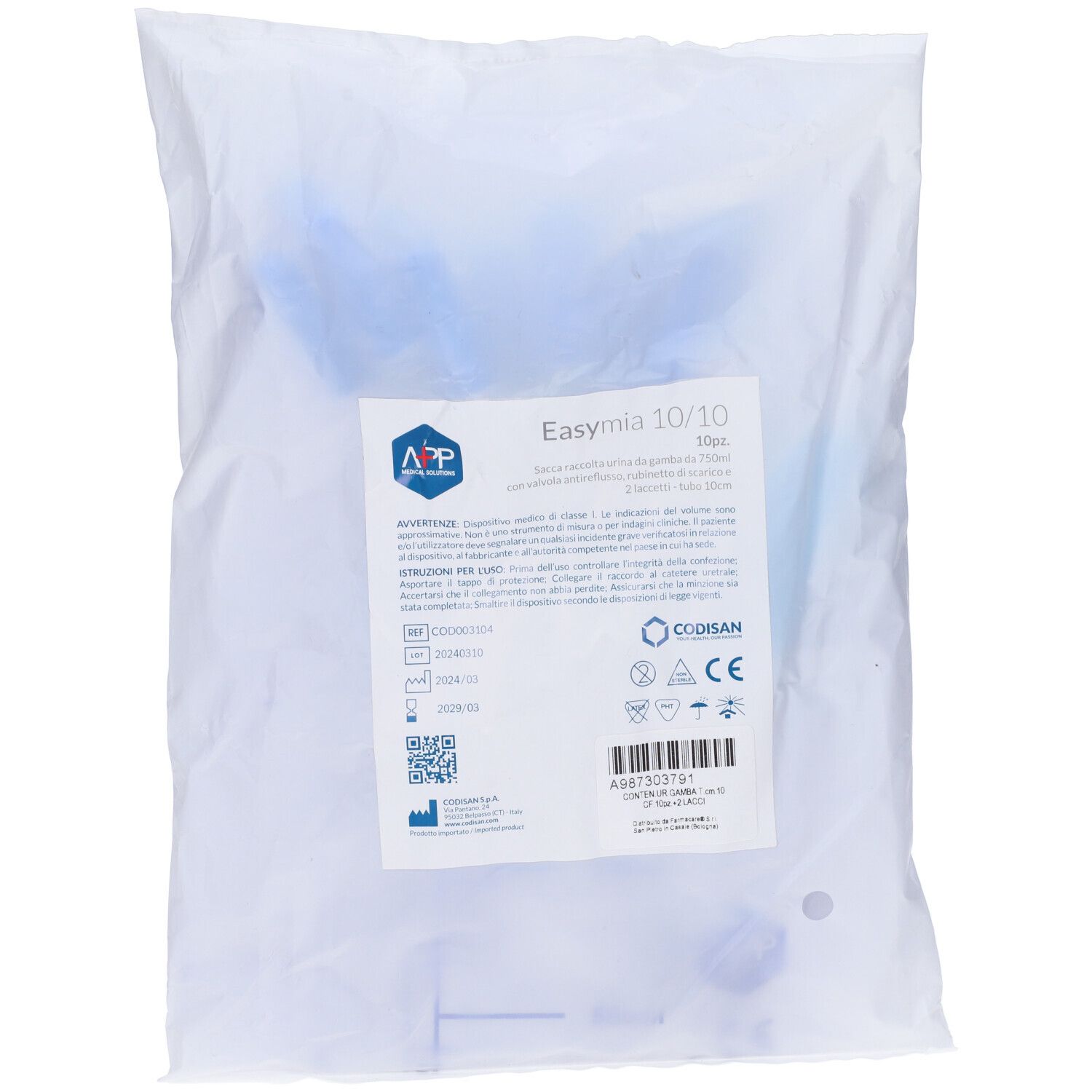 Sacca Raccolta Urina Da Gamba Da 750 Ml Con 2 Lacci Con Valvola Antireflusso E Rubinetto Di Scarico Push Pull Tubo 10 Cm 10 Pezzi