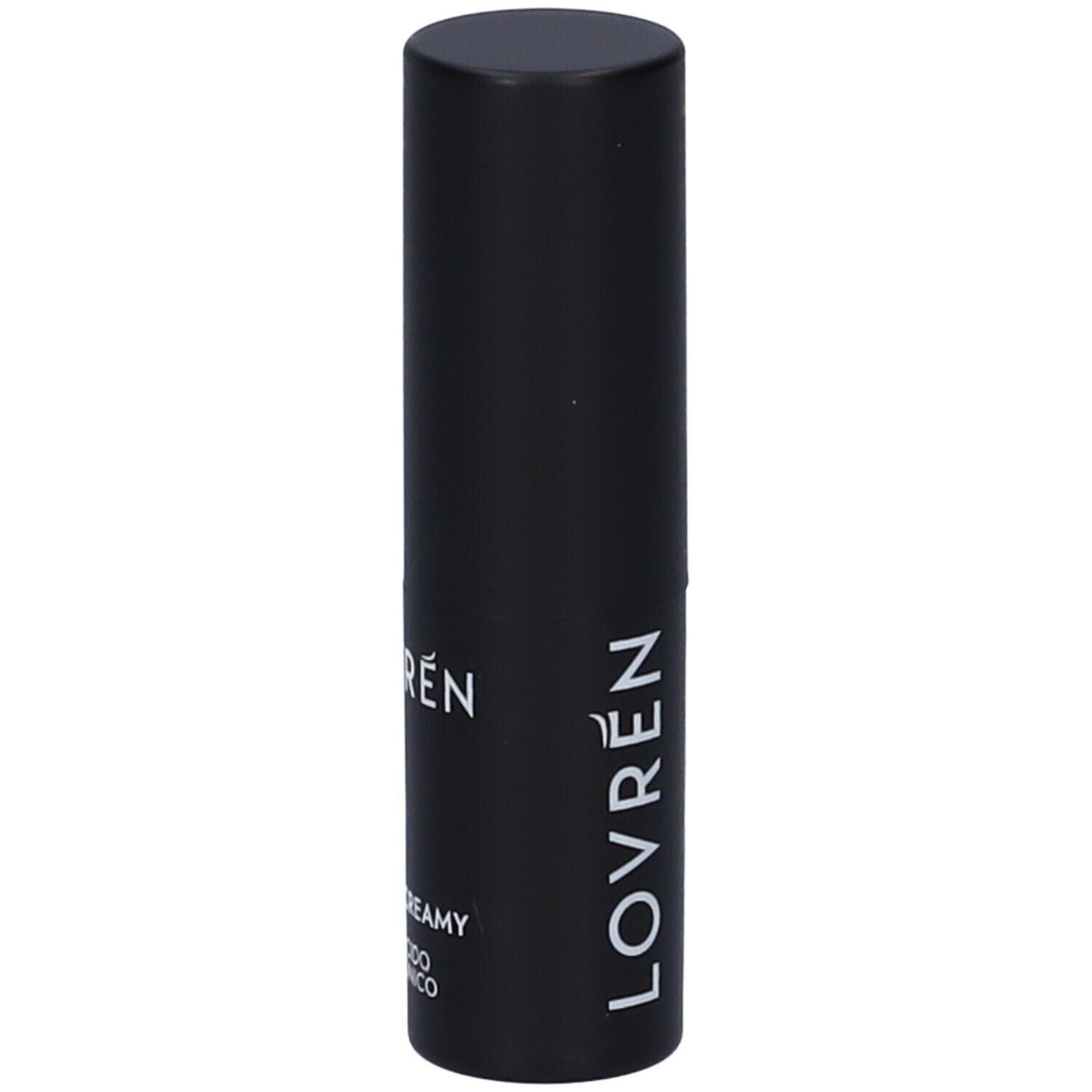 Contenitore nero di rossetto. Scritta: Lovren, Hydra-Creamy, con Acido Ialuronico.