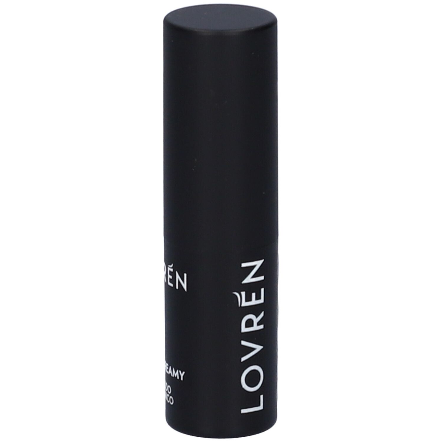 Contenitore nero di rossetto. Marca: Lovren. Nome del prodotto non visibile.