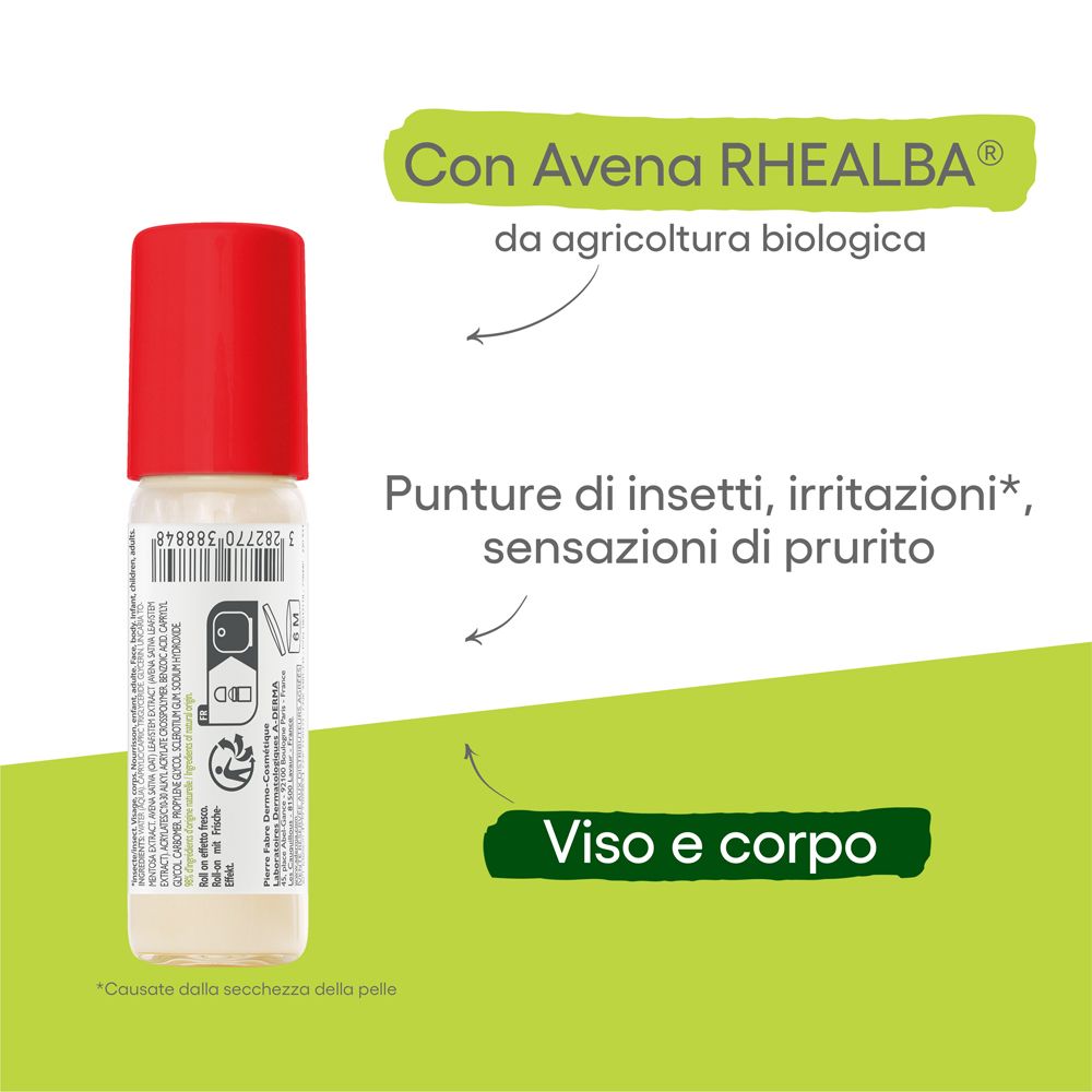 A-Derma Cutalgan roll-on. Testo: Con Avena Rhealba da agricoltura biologica. Punture, irritazioni, prurito.