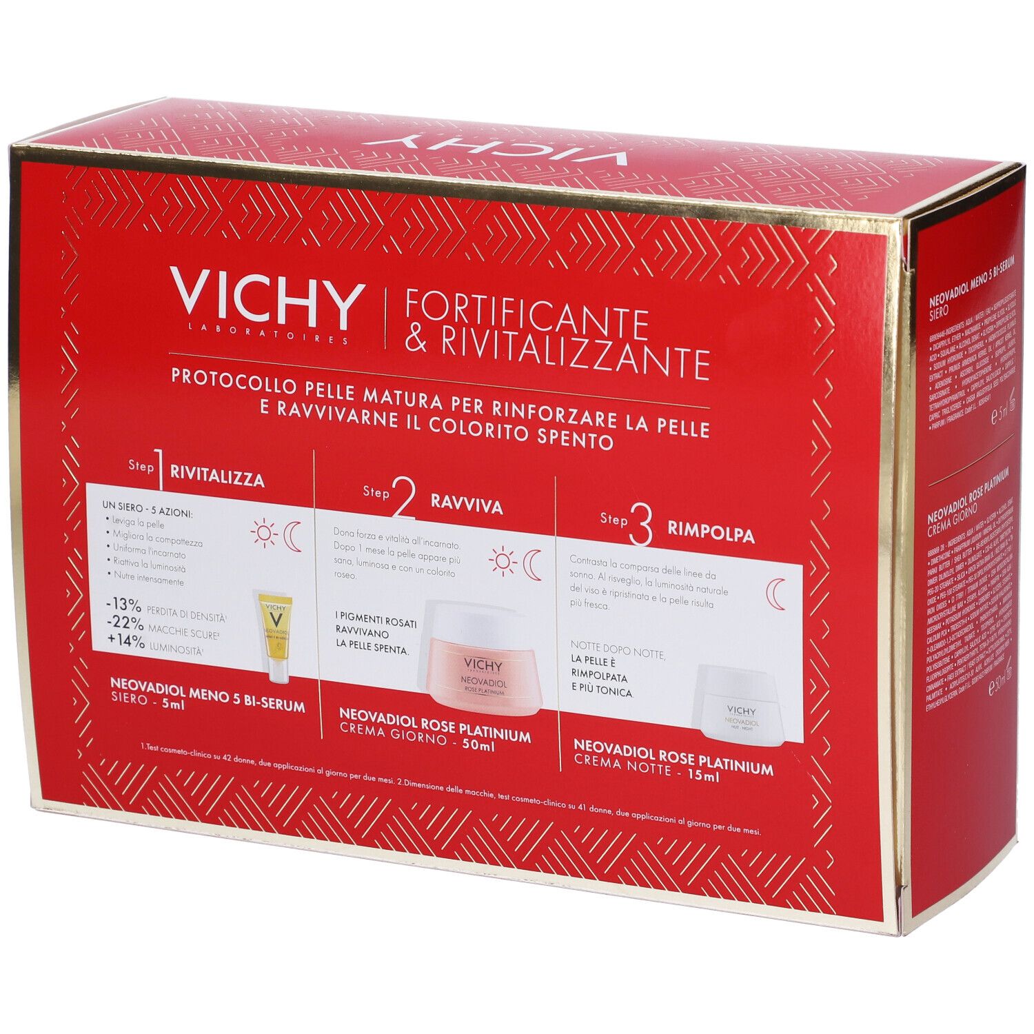 Retro della confezione regalo Vichy. Ordine di applicazione e informazioni sui prodotti.