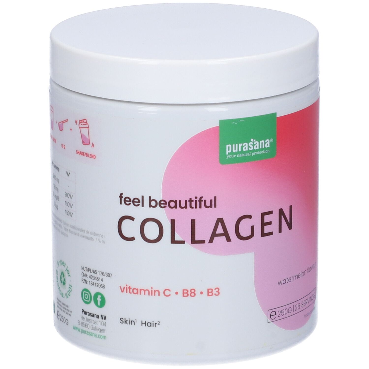 Purasana Feel Beautiful Beauty Collagen Polvere Gusto Watermelon