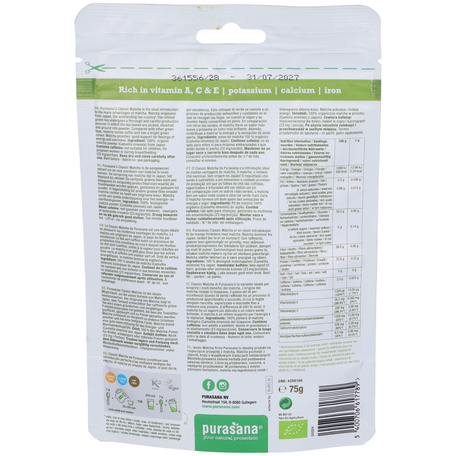 Purasana Matcha Classic Raw Powder BIO Polvere
