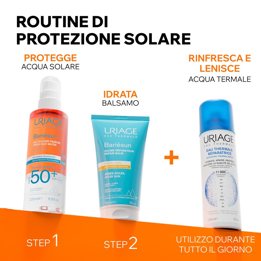 Routine prodotto: Spray, balsamo doposole, acqua termale. Passo 1, 2, e utilizzo tutto il giorno.