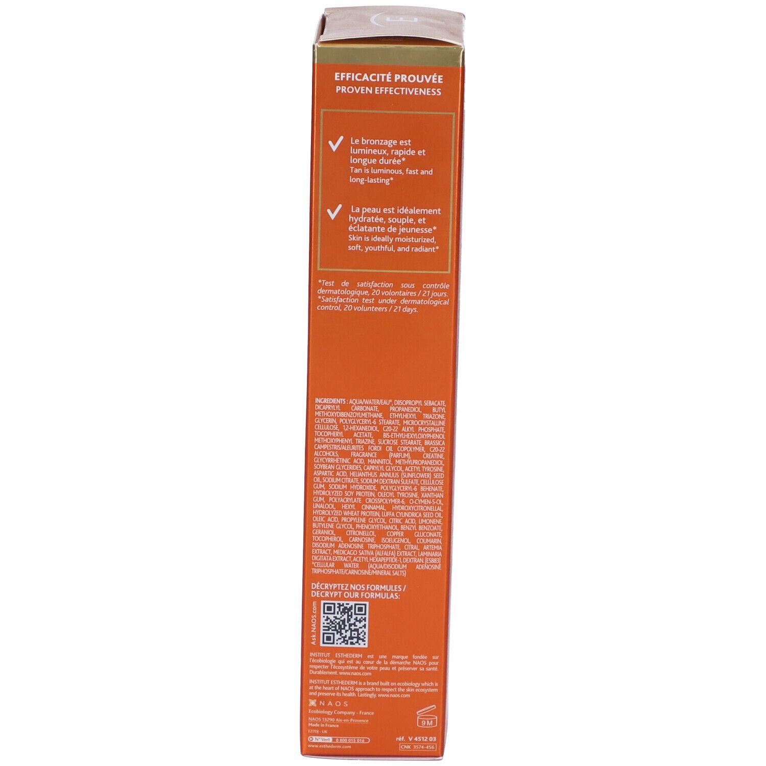 Confezione dello spray Adaptasun. Testo: ingredienti, efficacia, utilizzo. Codice QR e loghi.