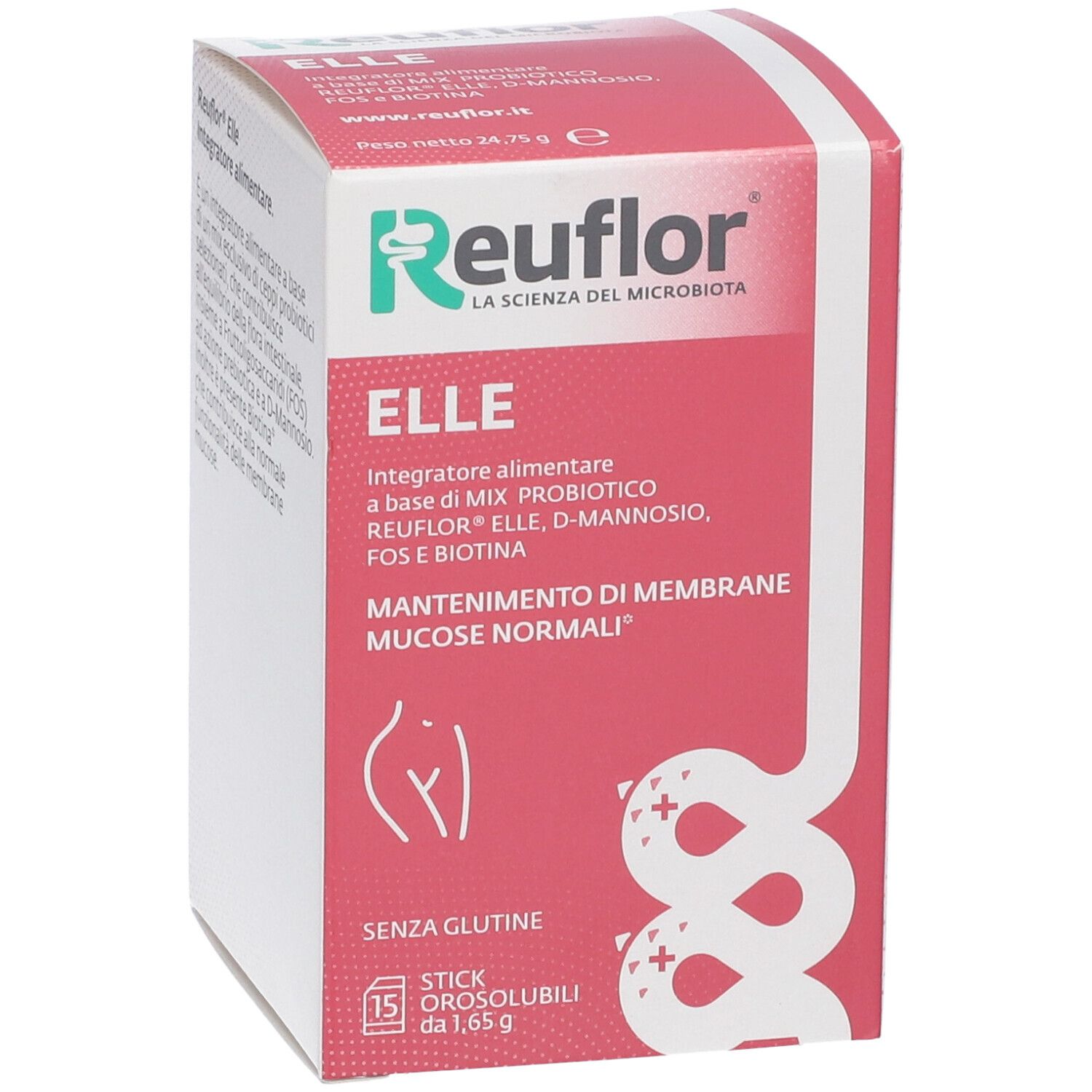 Confezione Reuflor ELLE. Confezione rosa e bianca con nome e ingredienti. 15 stick.