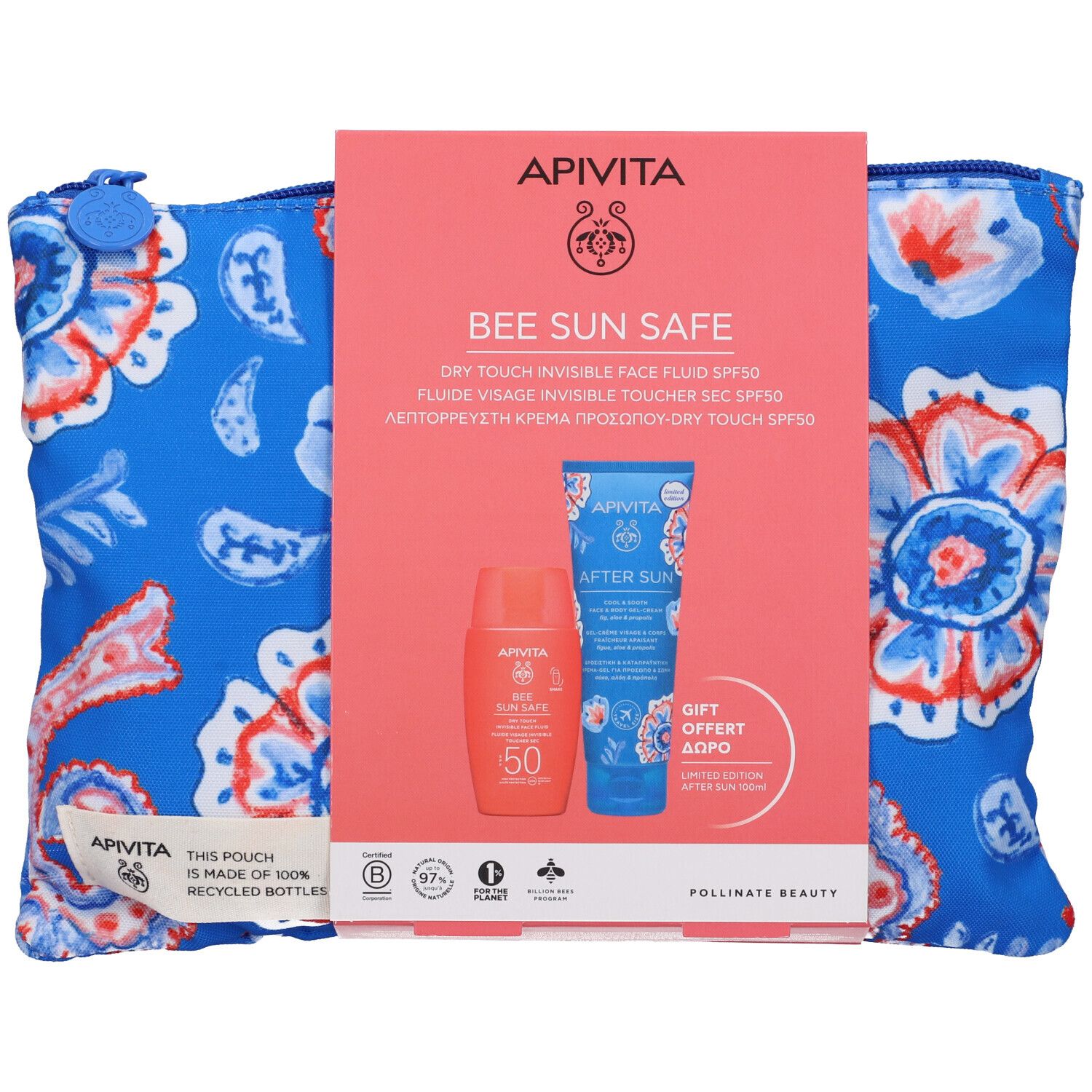 Apivita Bee Sun Safe Fluido Viso + Doposole + Borsa
