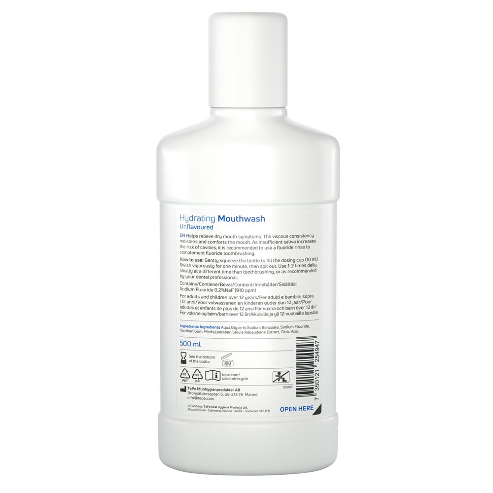 Flacone bianco di collutorio, 500 ml.