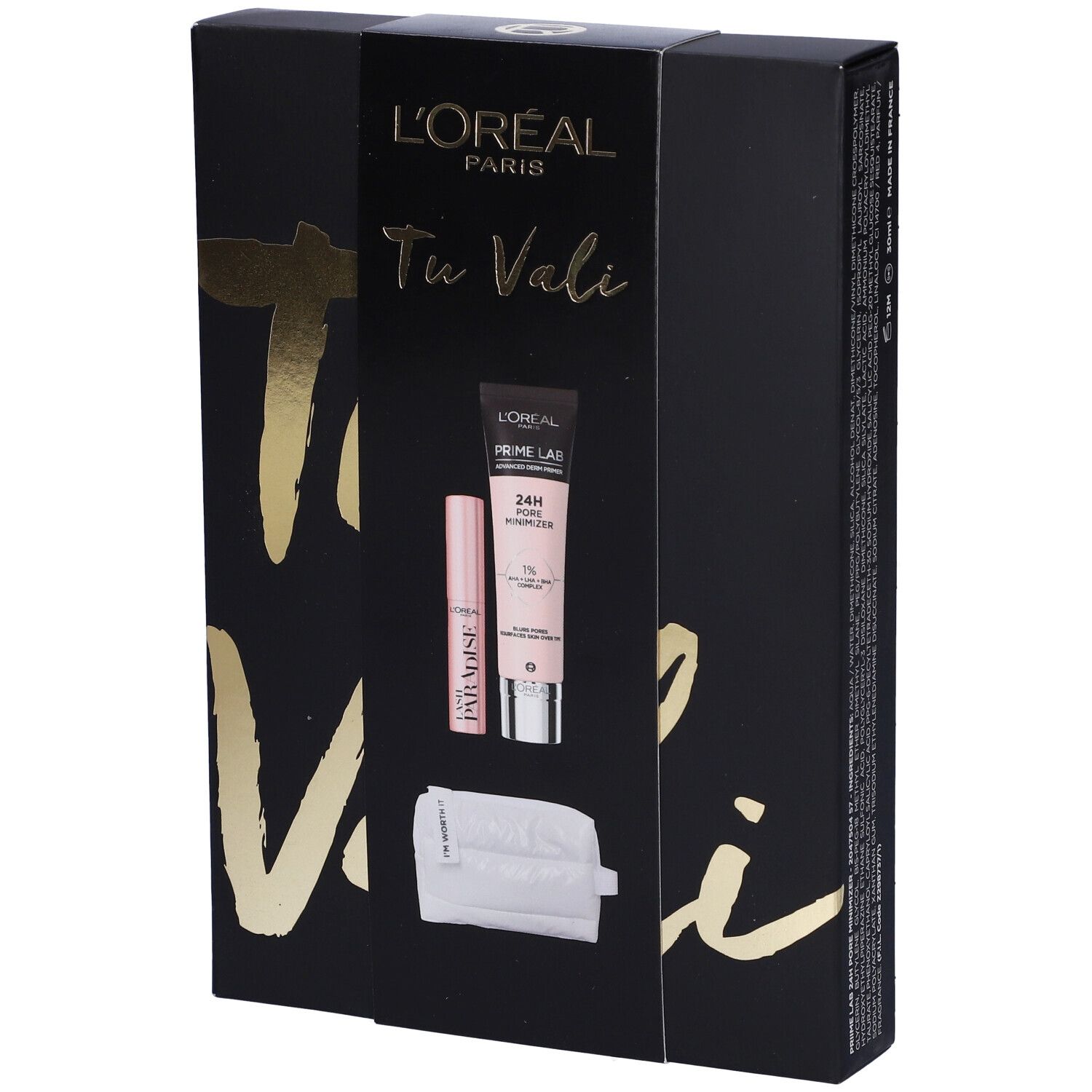 L´Oréal Set Mini Mascara Lash Paradise Nero +Primer Pore Minimizer con Pochette in Omaggio