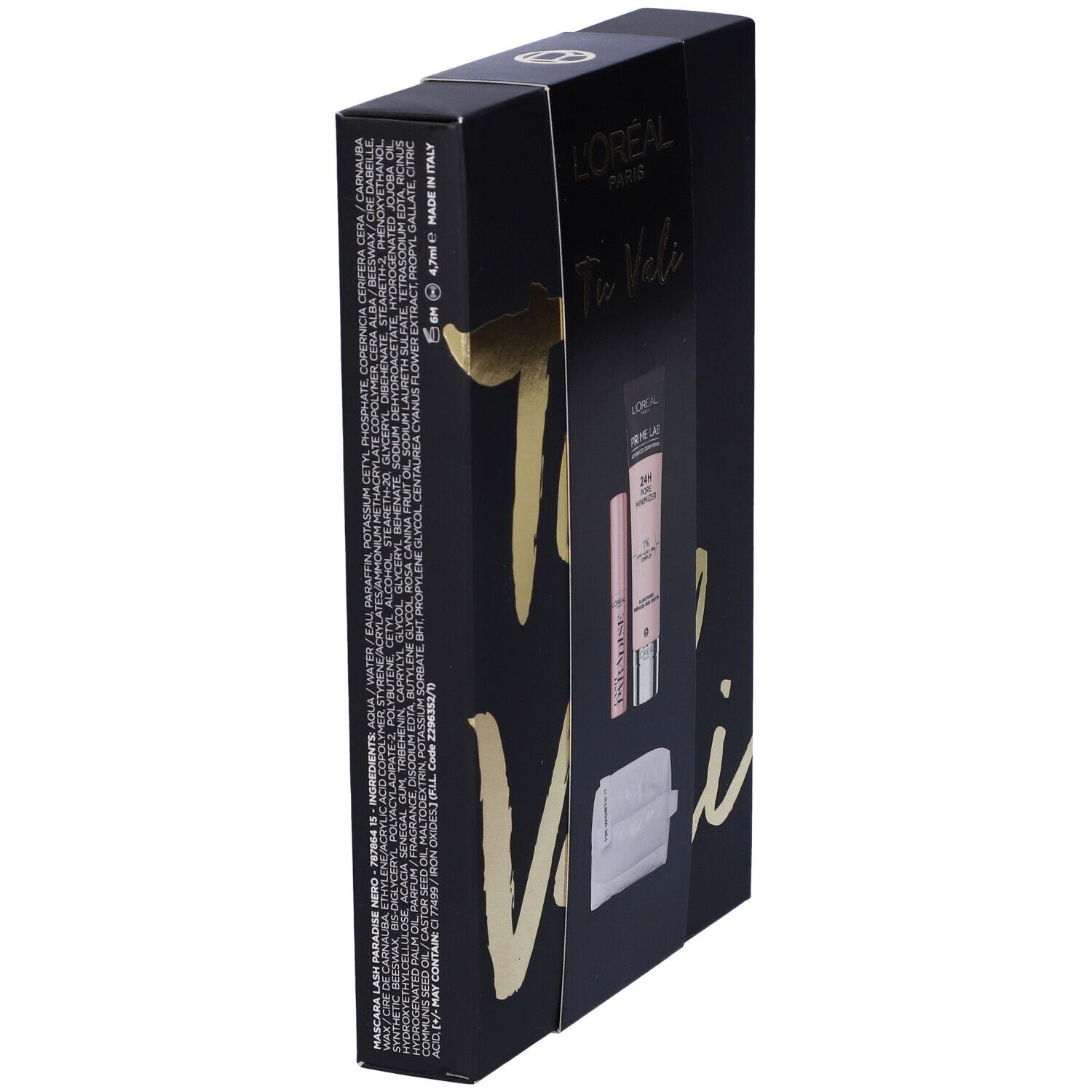 L´Oréal Set Mini Mascara Lash Paradise Nero +Primer Pore Minimizer con Pochette in Omaggio