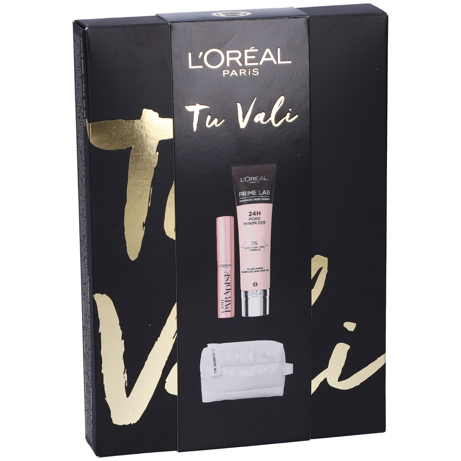 L´Oréal Set Mini Mascara Lash Paradise Nero +Primer Pore Minimizer con Pochette in Omaggio