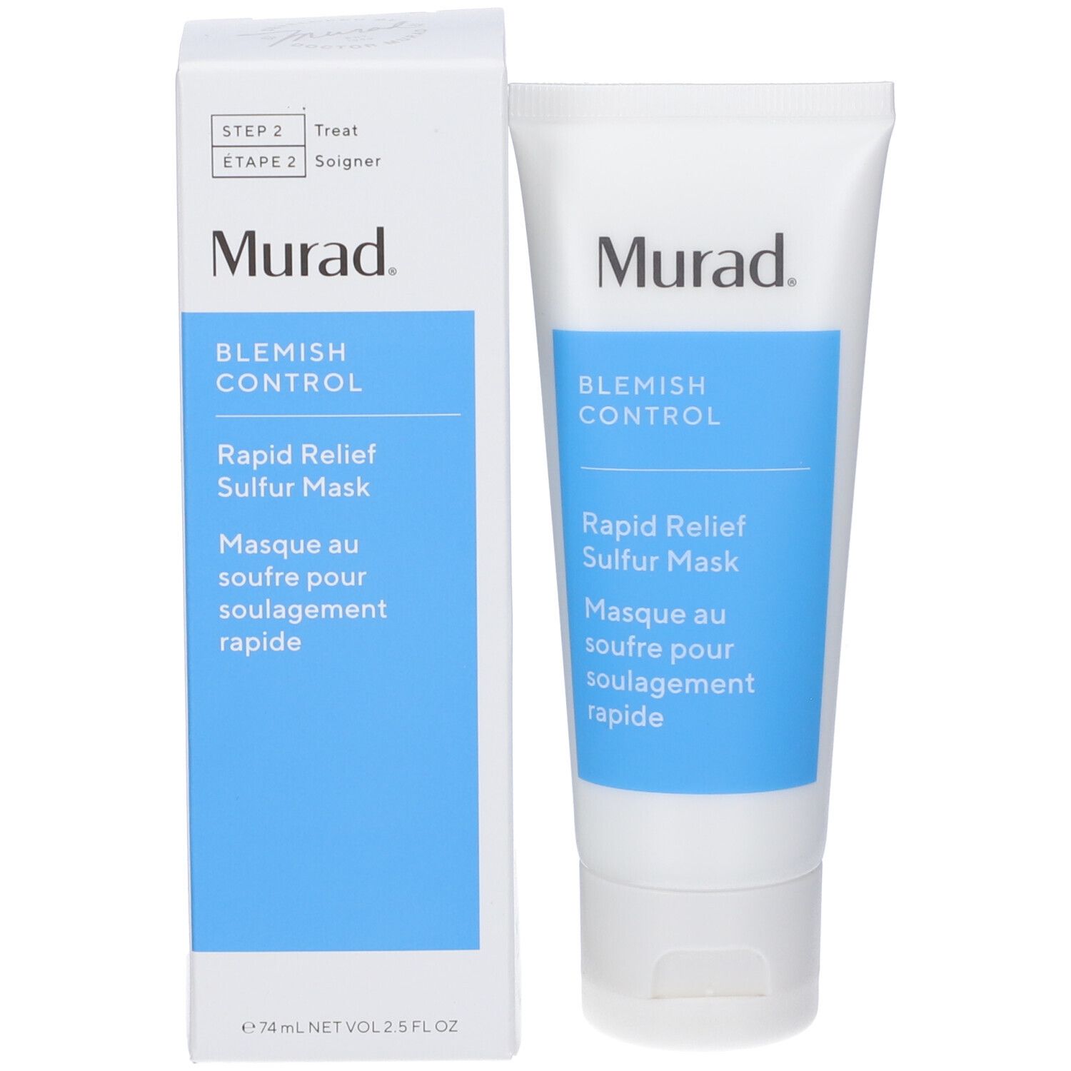 Confezione e tubo del prodotto. Confezione con nome e logo del prodotto. Tubo accanto.