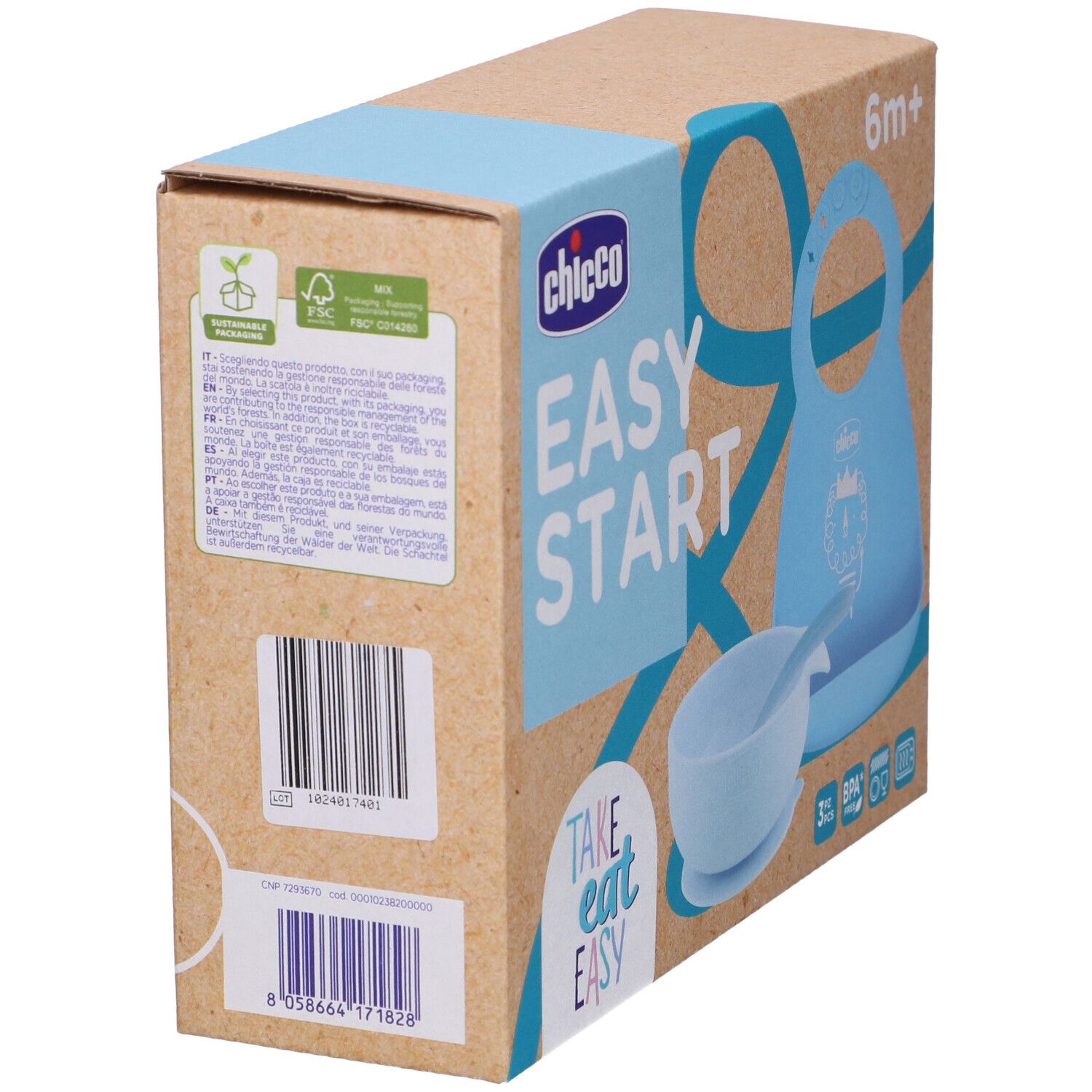 Chicco Set Pappa Silicone 6m+ Azzurro
