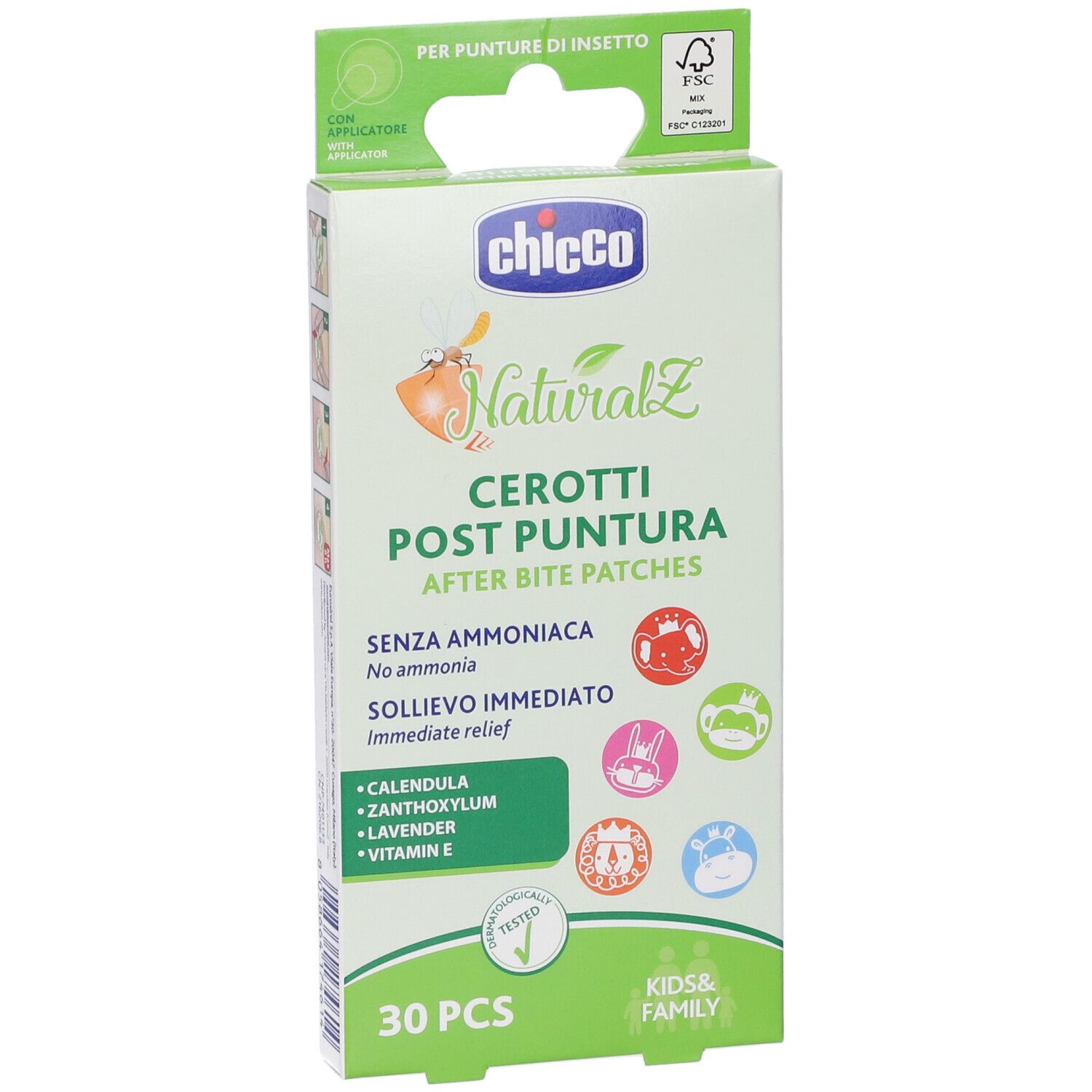Chicco NaturalZ Cerotti Post Puntura, 30 pezzi, con applicatore.