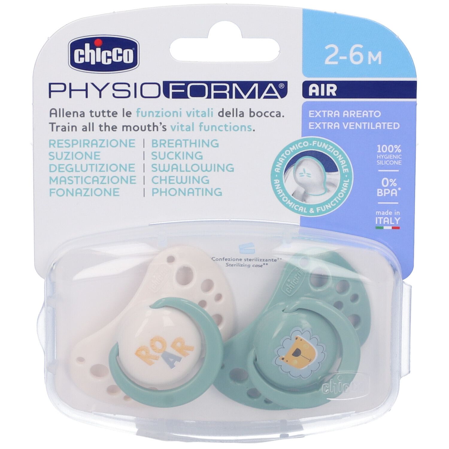 Chicco Succhietti Air Verde Silicone 2-6 Mesi