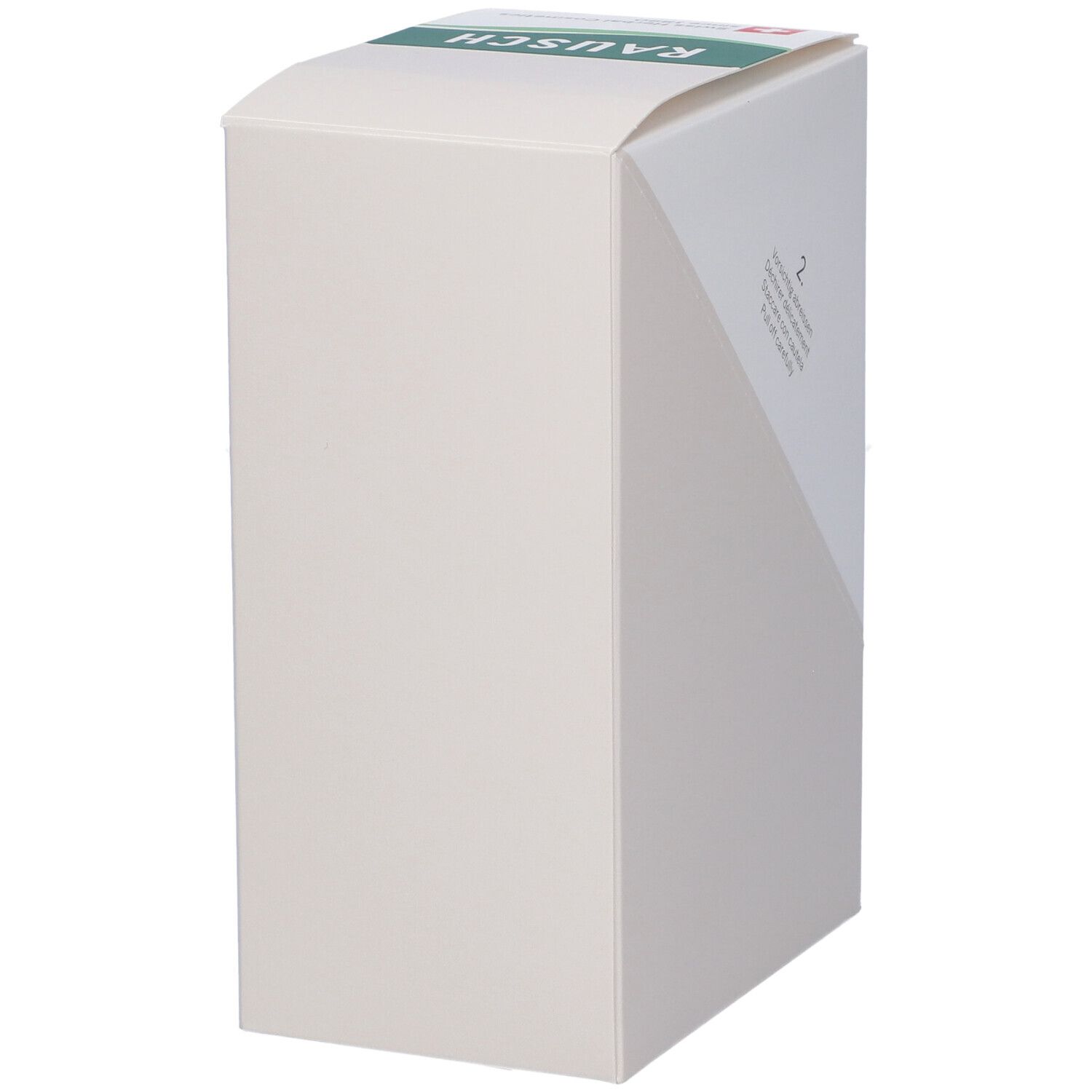 Scatola bianca con scritta verde RAUSCH. Angolo con istruzioni. Nessun altro dettaglio visibile.