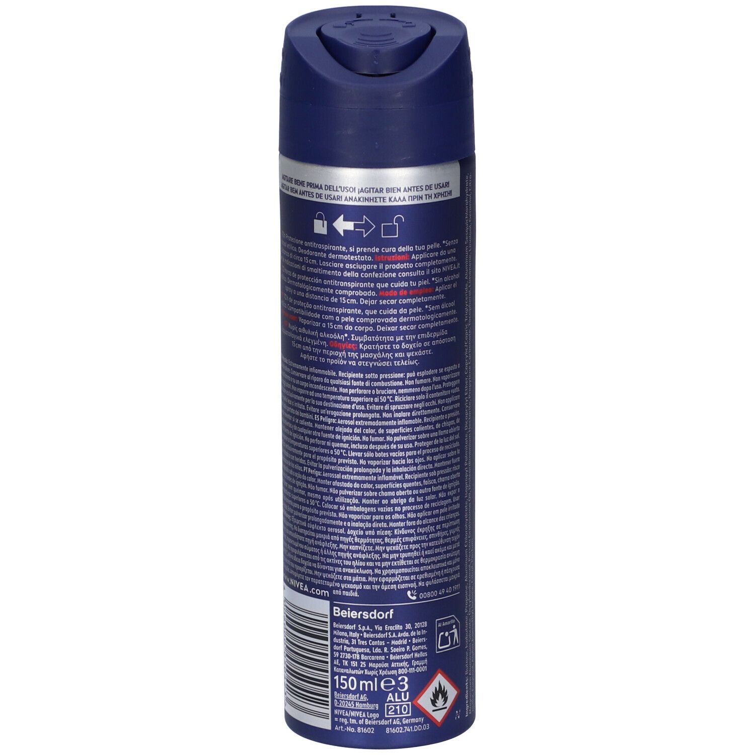 Nivea Men Dry Impact Deodorante Spray 150 ml, Deodorante uomo per 72h di protezione antitraspirante