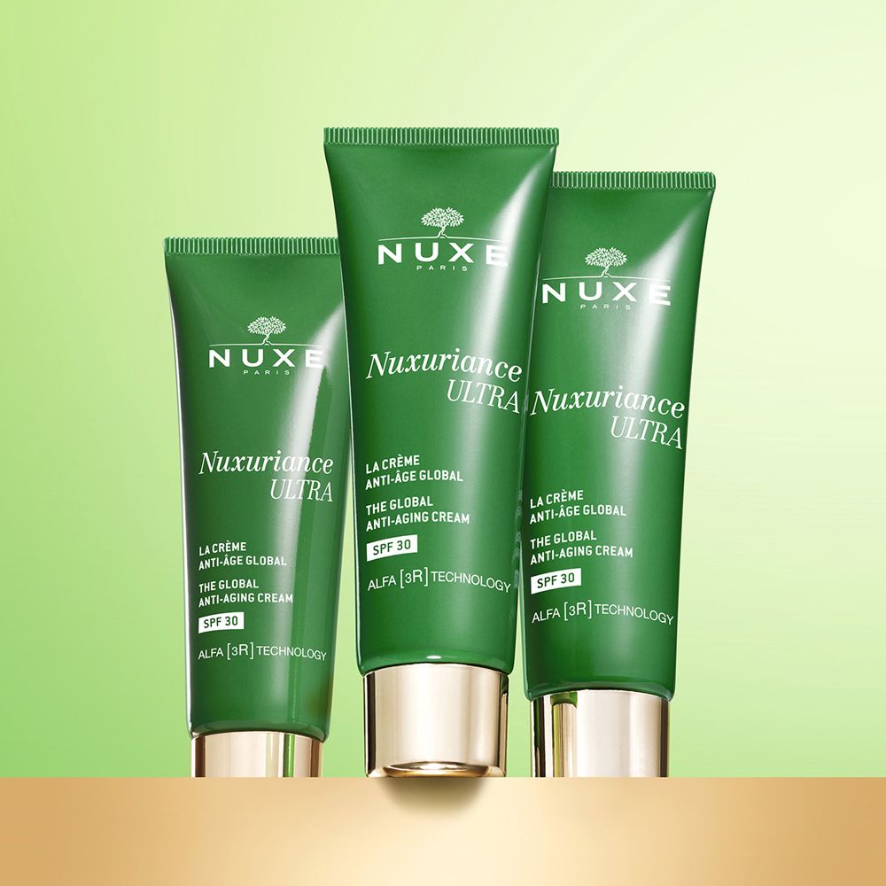 Tre tubi verdi. Nuxe Nuxuriance Ultra Crema Anti-Età Globale SPF 30.