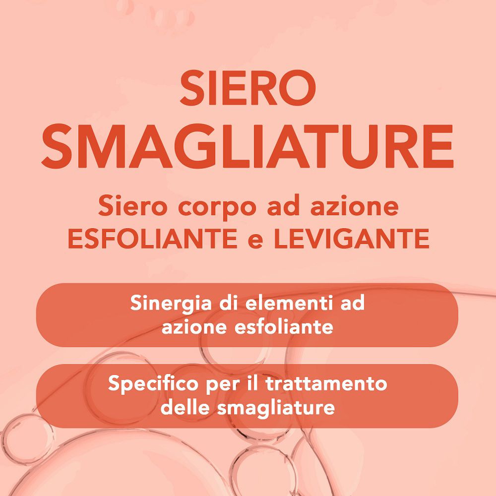 Siero Colours of Life: testo 'Siero Smagliature' e 'Esfoliante e Levigante'.