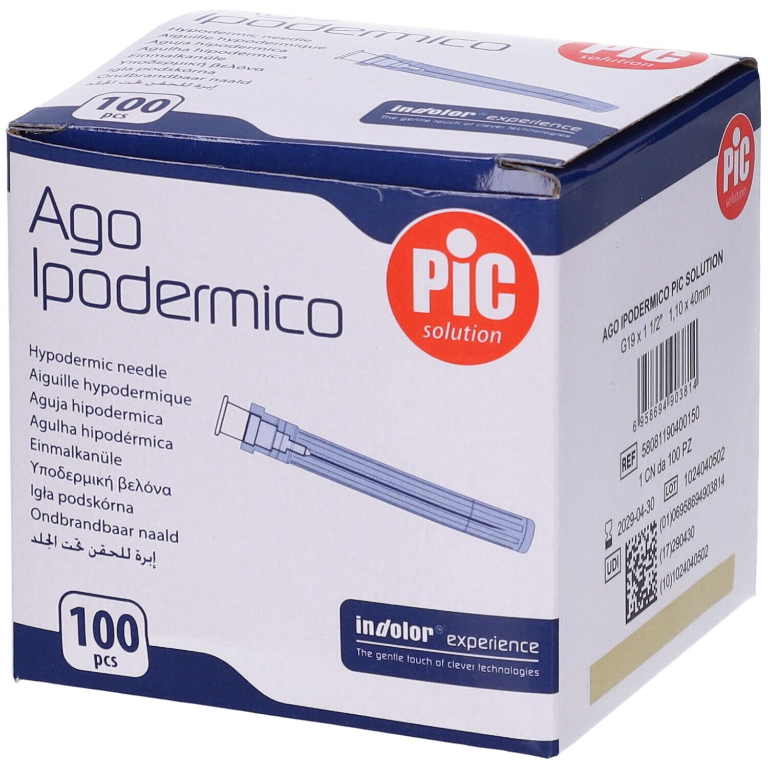 PIC Ago Ipodermico Monouso Gauge 19 1 1/2 - 100 Pezzi