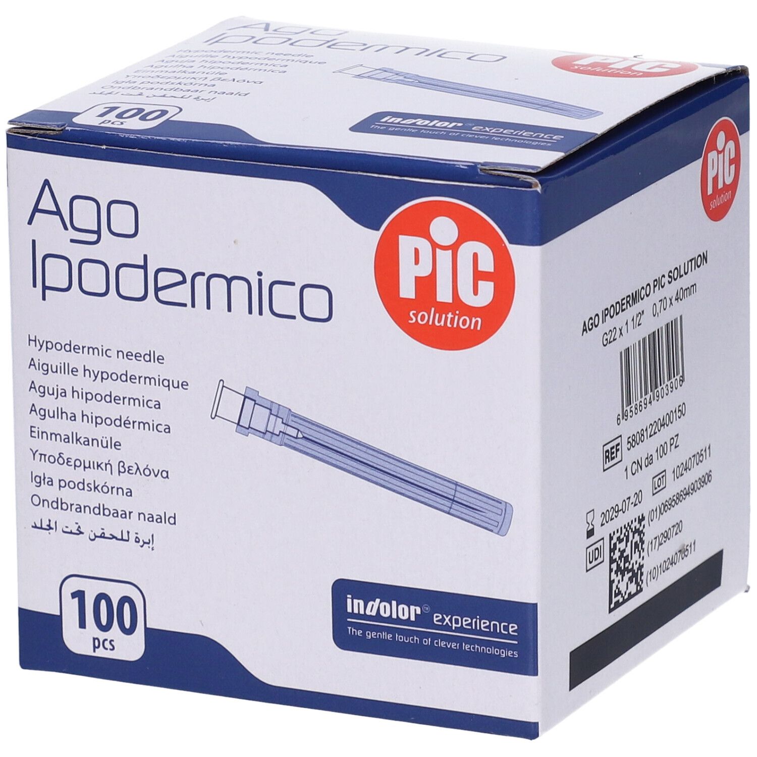 PIC Ago Ipodermico Monouso Gauge 22 1 1/2 - 100 Pezzi
