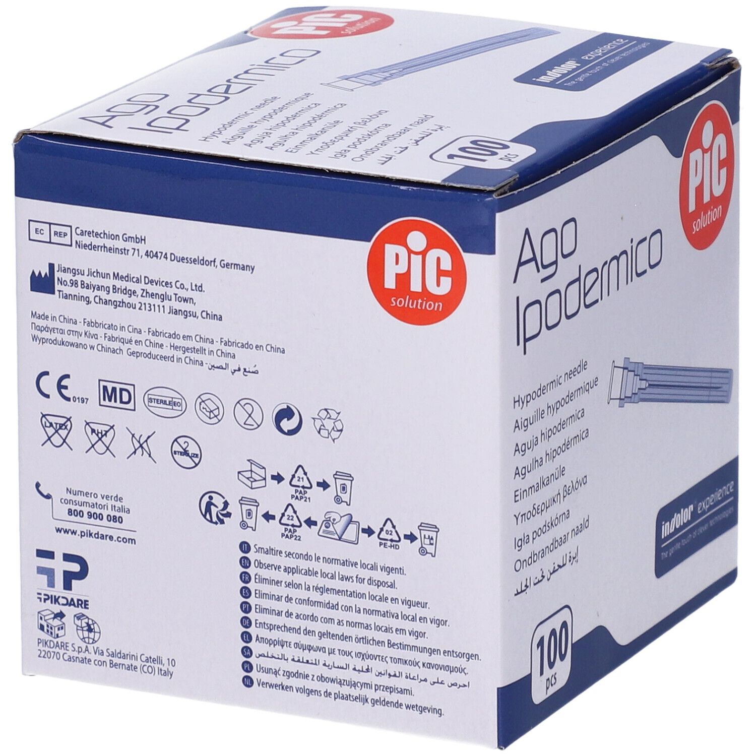 PIC Ago Ipodermico Monouso Gauge 22 1 1/2 - 100 Pezzi