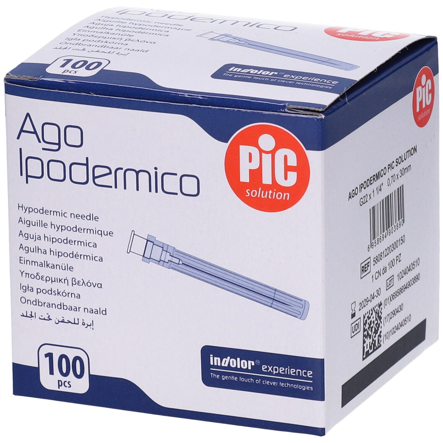 PIC Ago Ipodermico Monouso Gauge 22 1 1/4 - 100 Pezzi