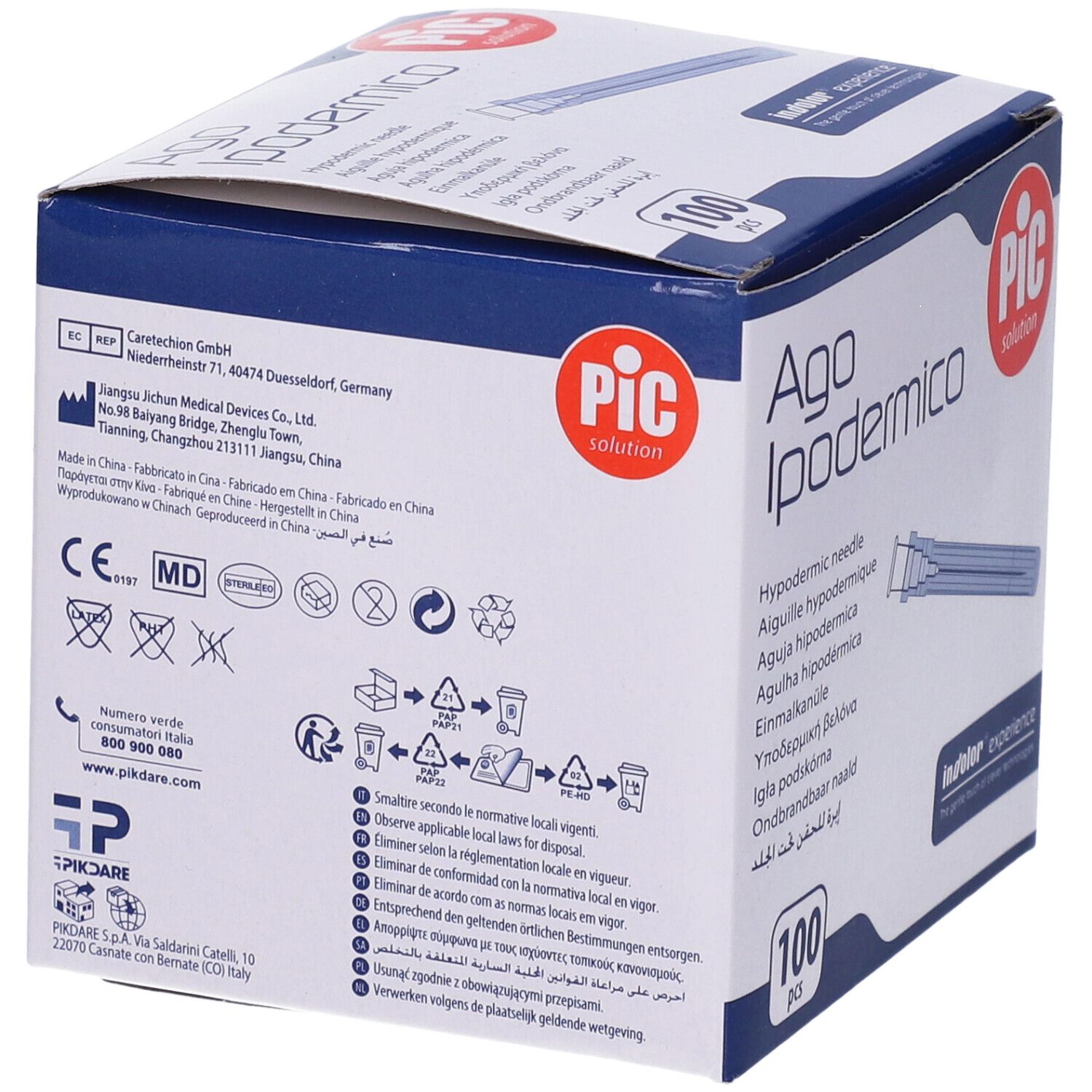 PIC Ago Ipodermico Monouso Gauge 22 1 1/4 - 100 Pezzi