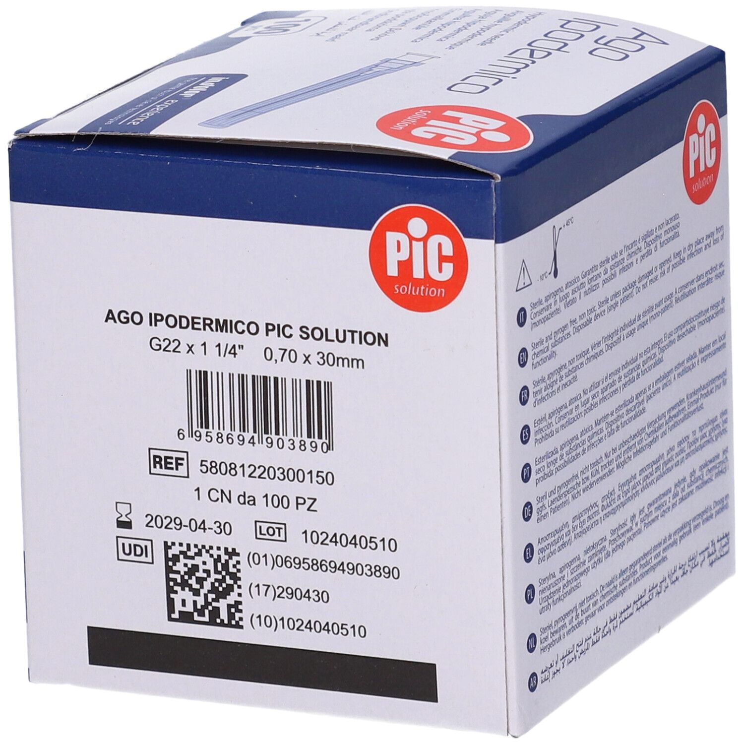 PIC Ago Ipodermico Monouso Gauge 22 1 1/4 - 100 Pezzi