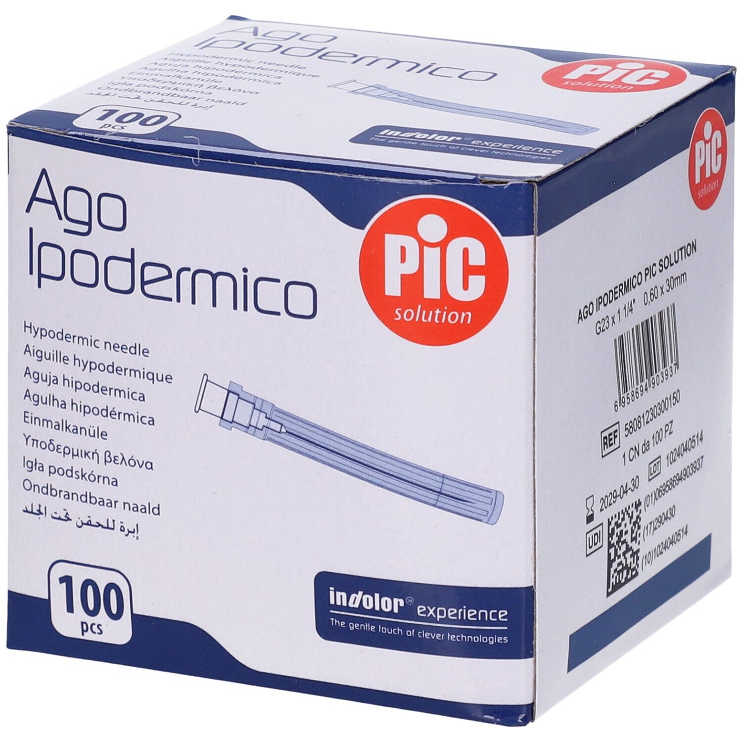 PIC Ago Ipodermico Monouso Gauge 23 1 1/4 - 100 Pezzi