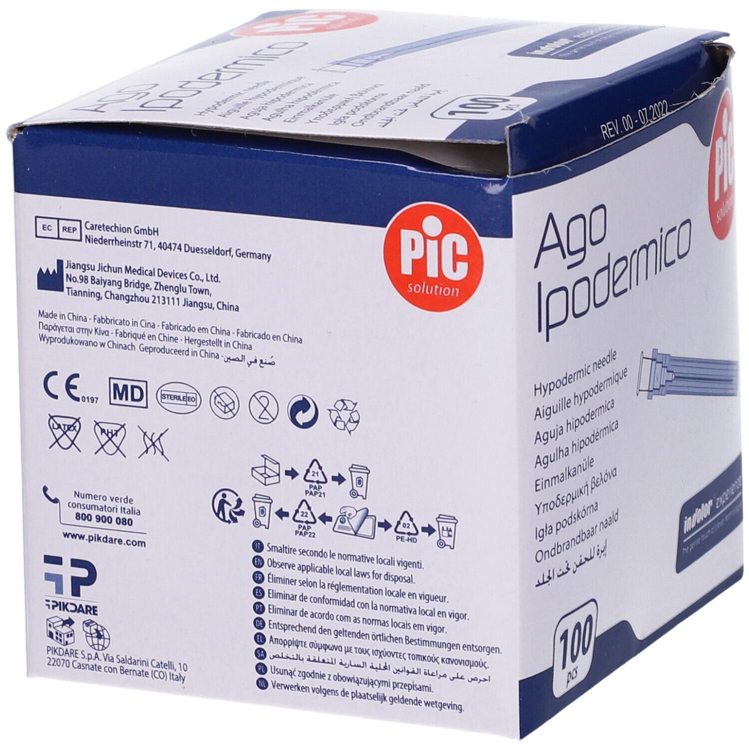 PIC Ago Ipodermico Monouso Gauge 25 5/8 - 100 Pezzi