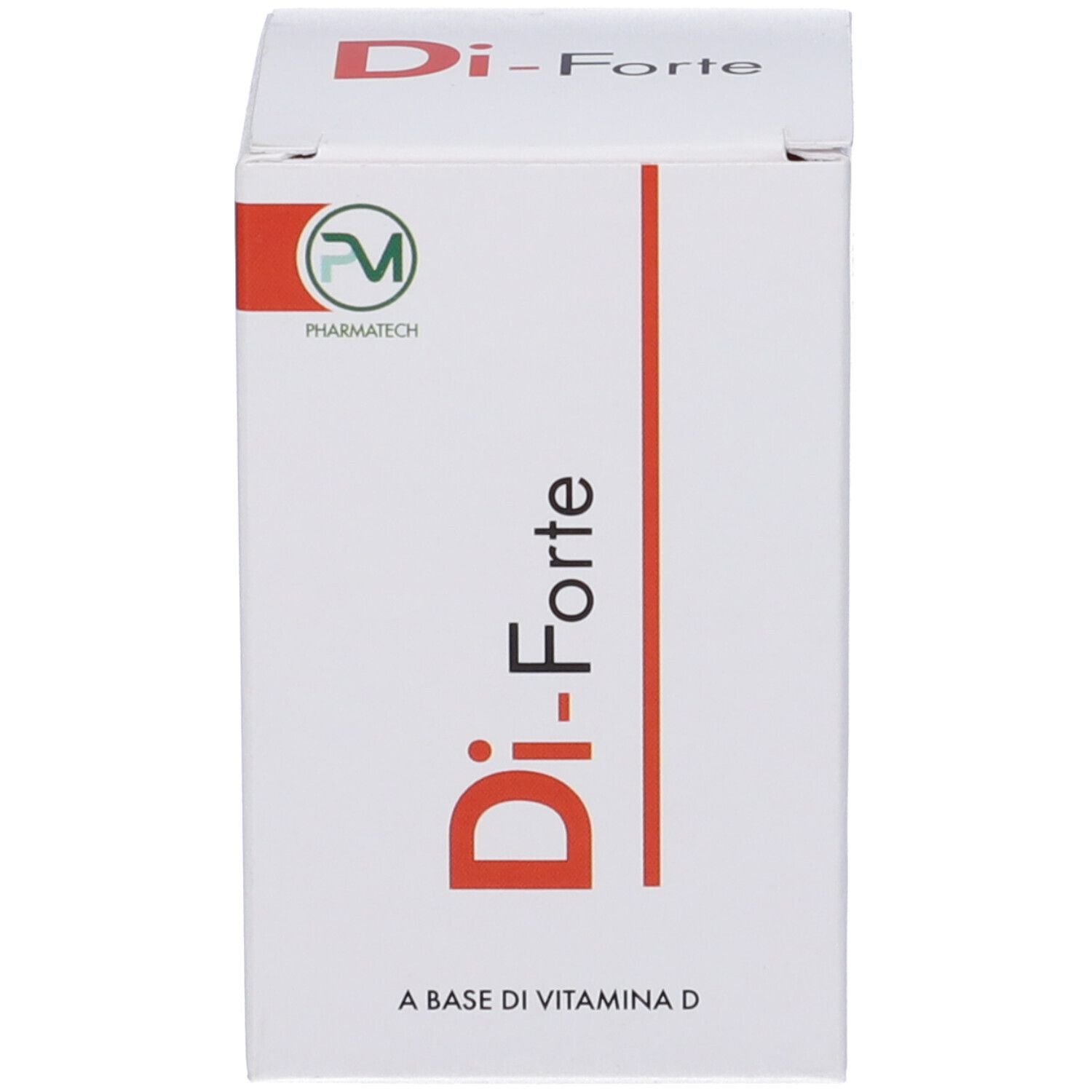 Scatola bianca con scritta rossa Di-Forte. Scritta: A BASE DI VITAMINA D. Logo.