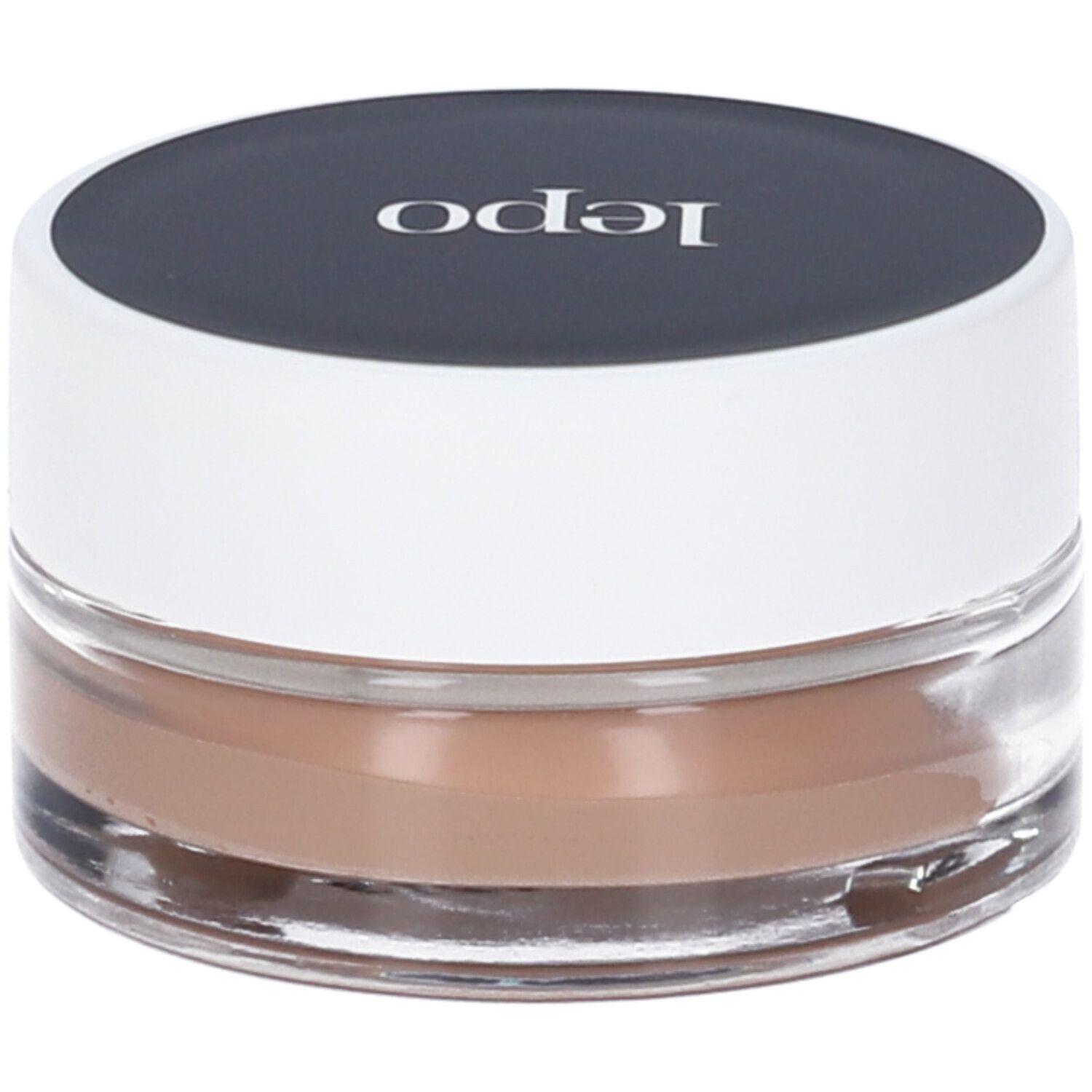 Vasetto di fondotinta crema-polvere. Coperchio con logo.