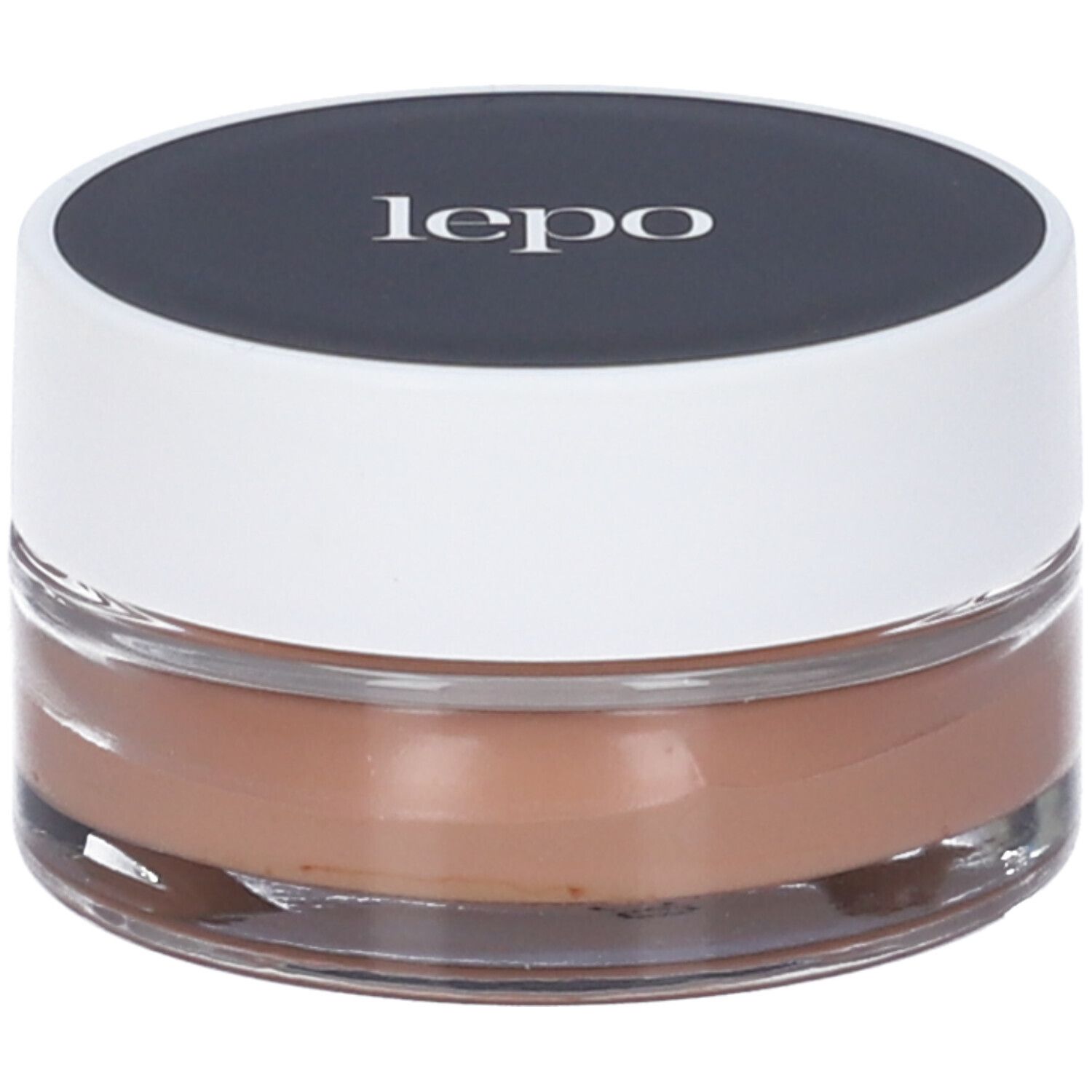 Vasetto LEPO con coperchio nero. Contiene fondotinta crema-polvere, Nuance 03 Nocciola.
