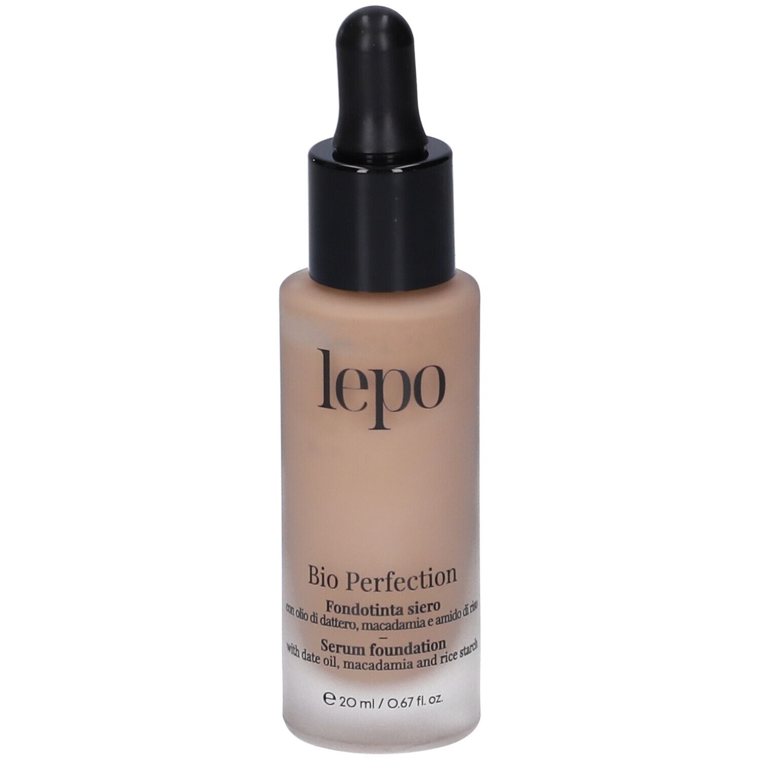 LEPO Bio Perfection Fondotinta siero NUANCE 01 NUDE. Flacone beige con contagocce nero. Informazioni sul prodotto.