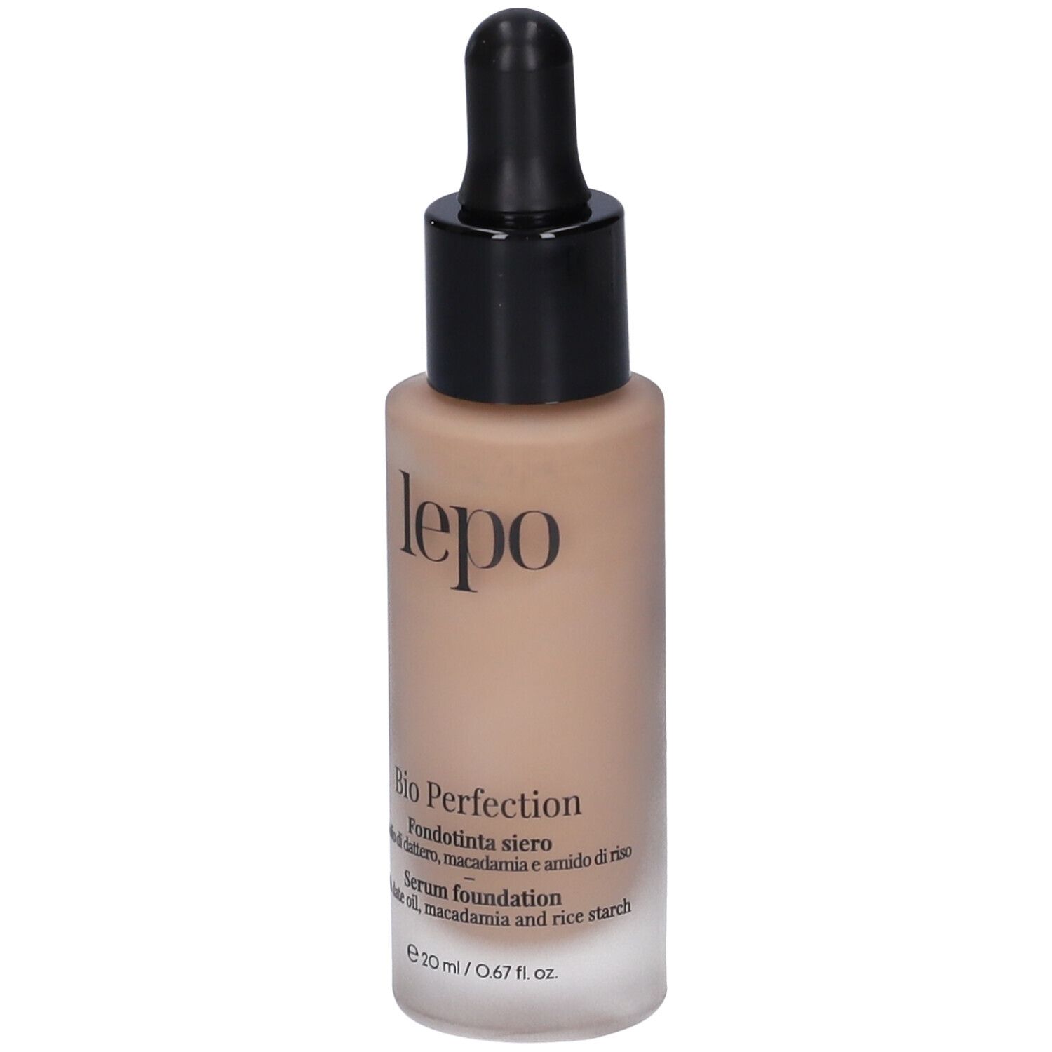 LEPO Bio Perfection Fondotinta siero NUANCE 01 NUDE. Flacone con contagocce nero. Informazioni sul prodotto.