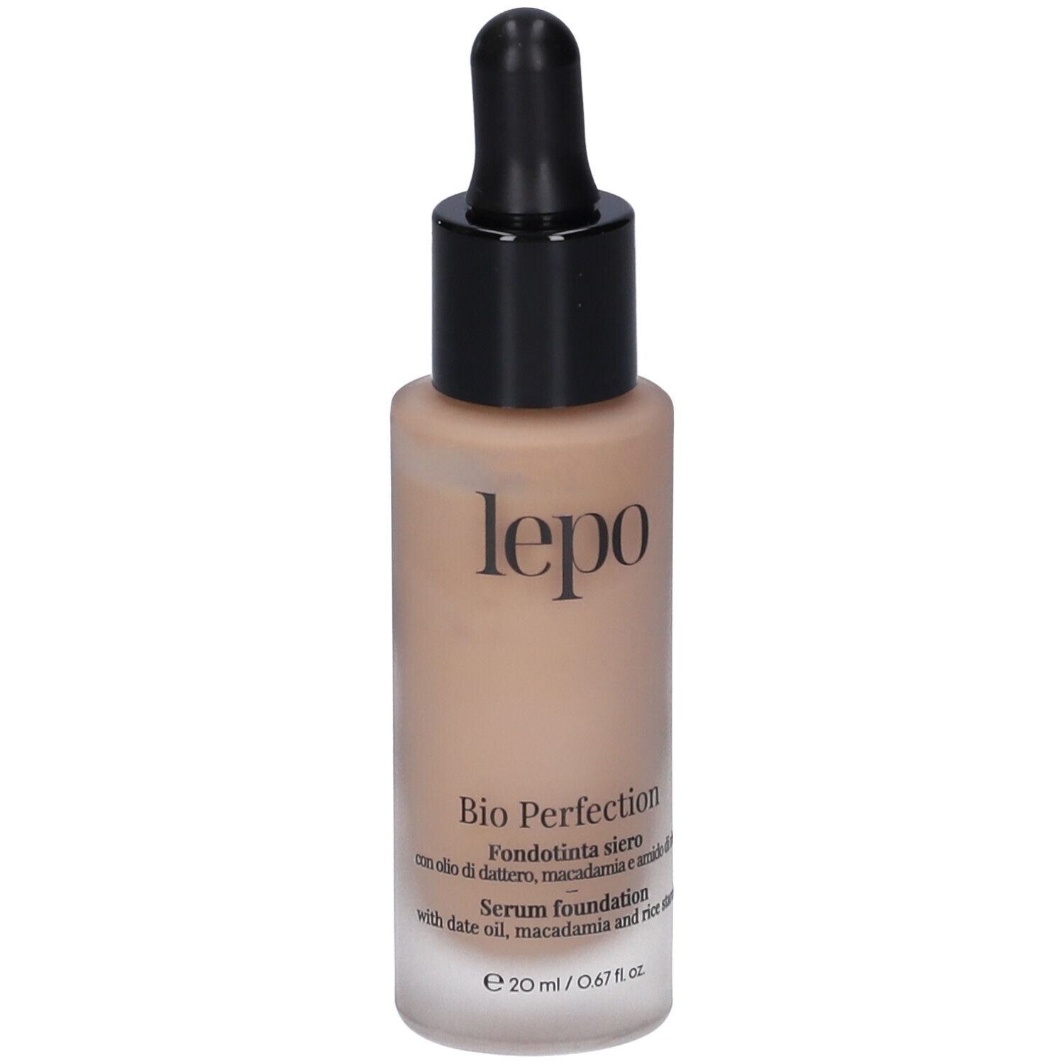 LEPO Bio Perfection Fondotinta siero NUANCE 01 NUDE. Flacone con contagocce nero. Informazioni sul prodotto.