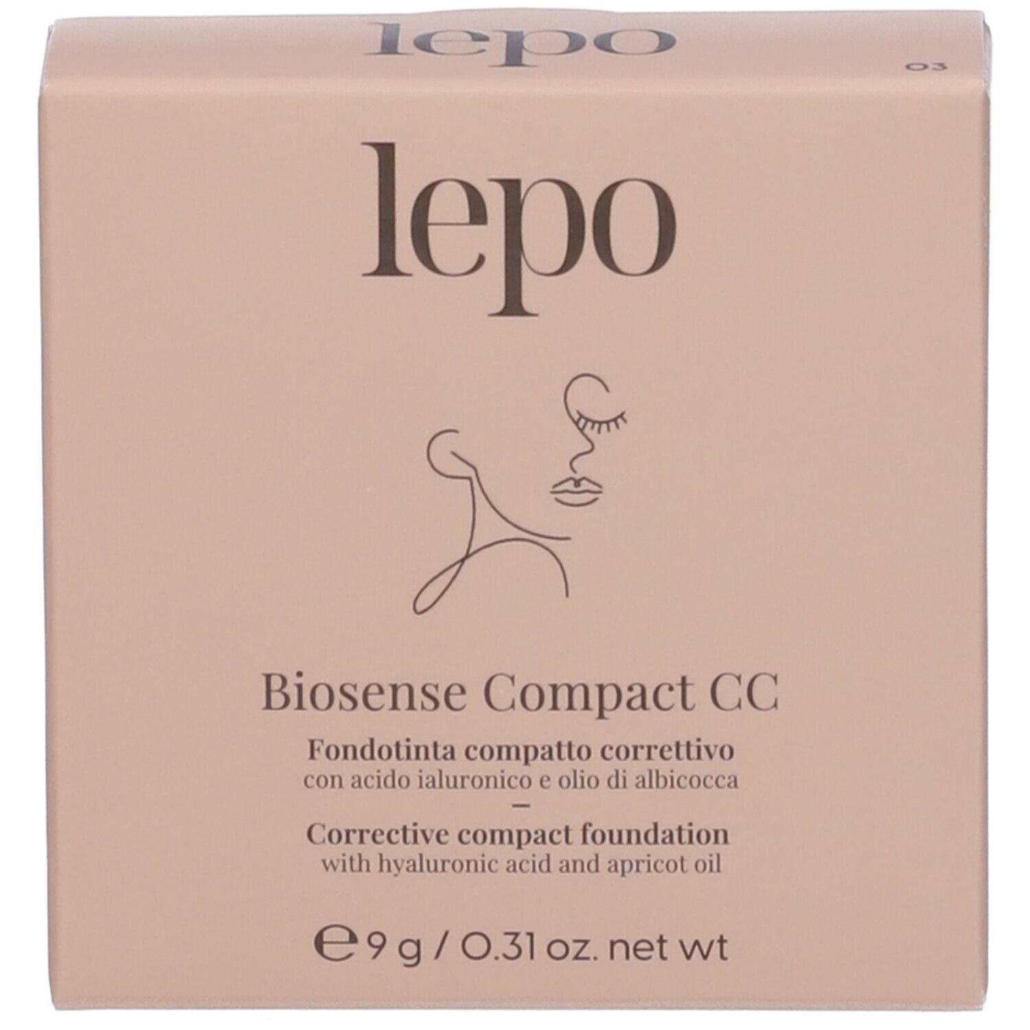 Confezione con nome del prodotto, logo e informazioni.